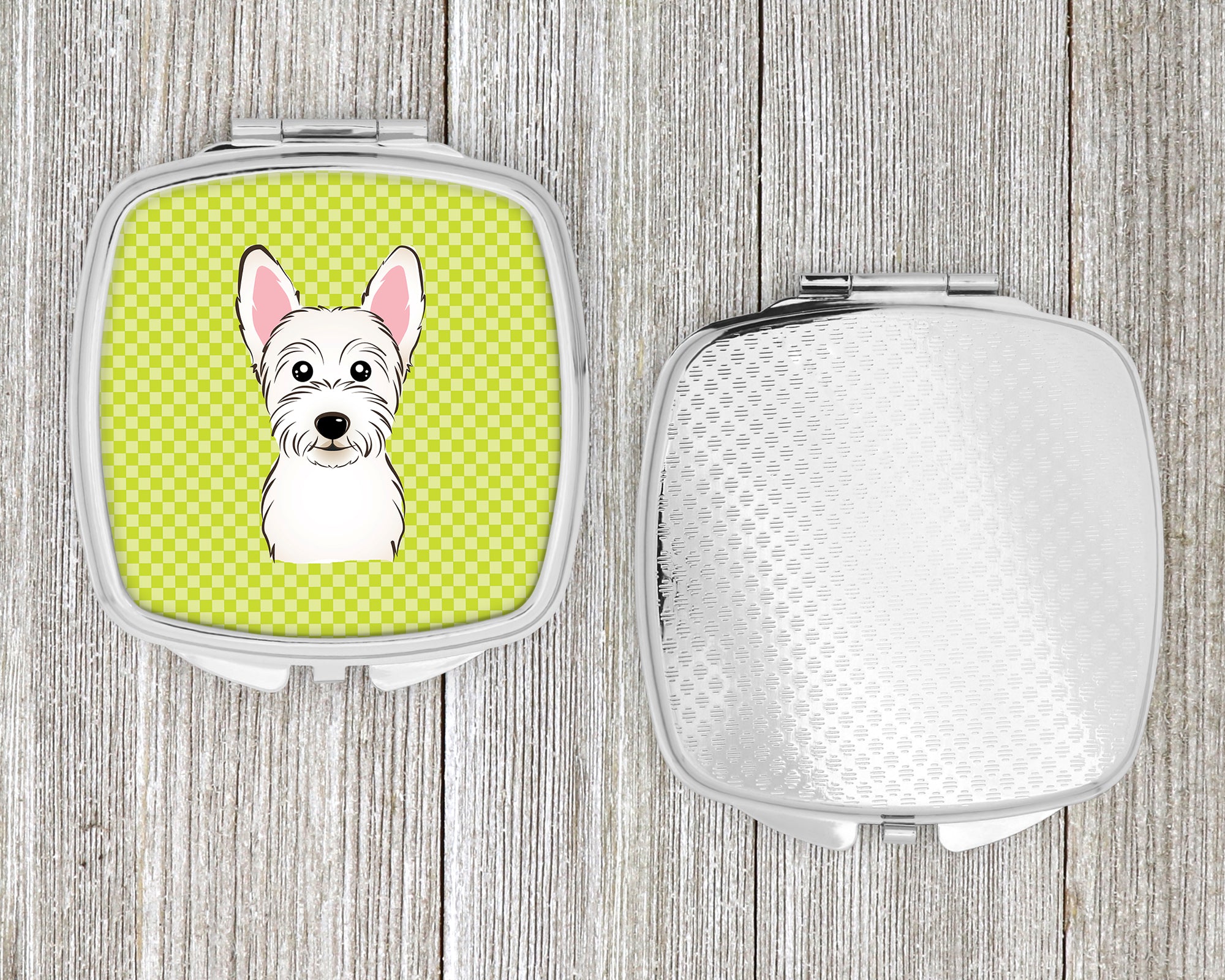 Checkerboard Lime Green Westie Compact Mirror BB1288SCM  the-store.com.