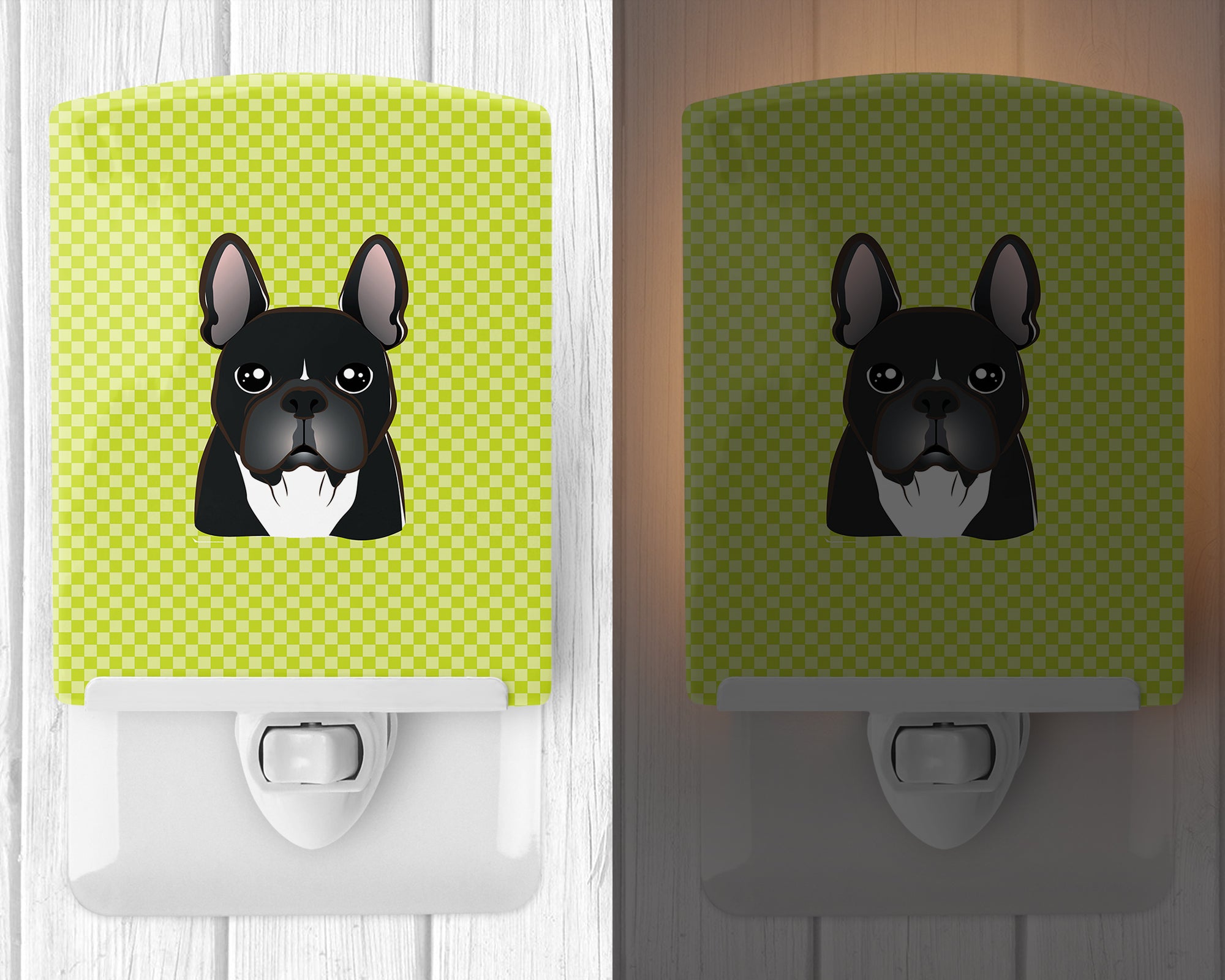 Checkerboard Lime Green French Bulldog Ceramic Night Light BB1289CNL - the-store.com