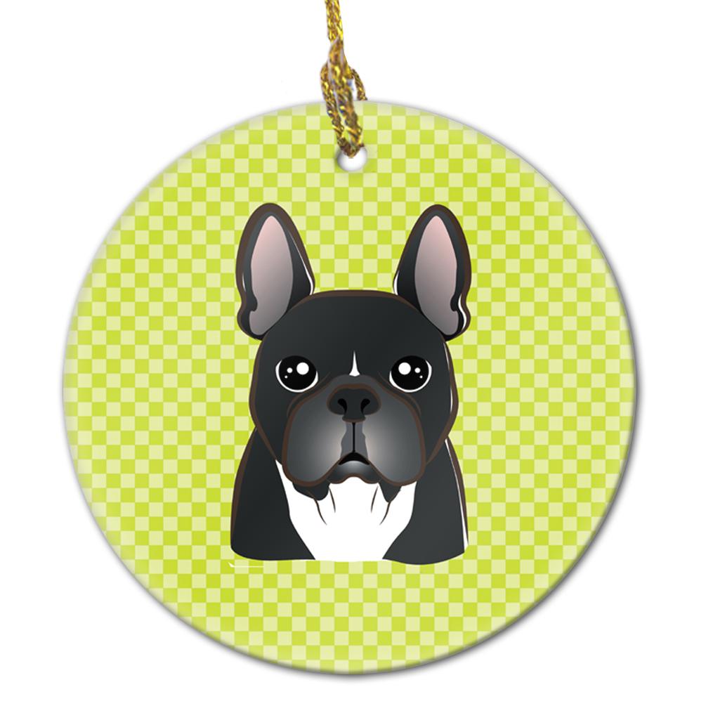 Checkerboard Lime Green French Bulldog Ceramic Ornament BB1289CO1 by Caroline's Treasures