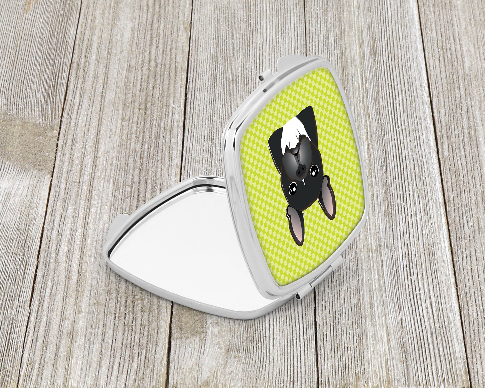 Checkerboard Lime Green French Bulldog Compact Mirror BB1289SCM  the-store.com.