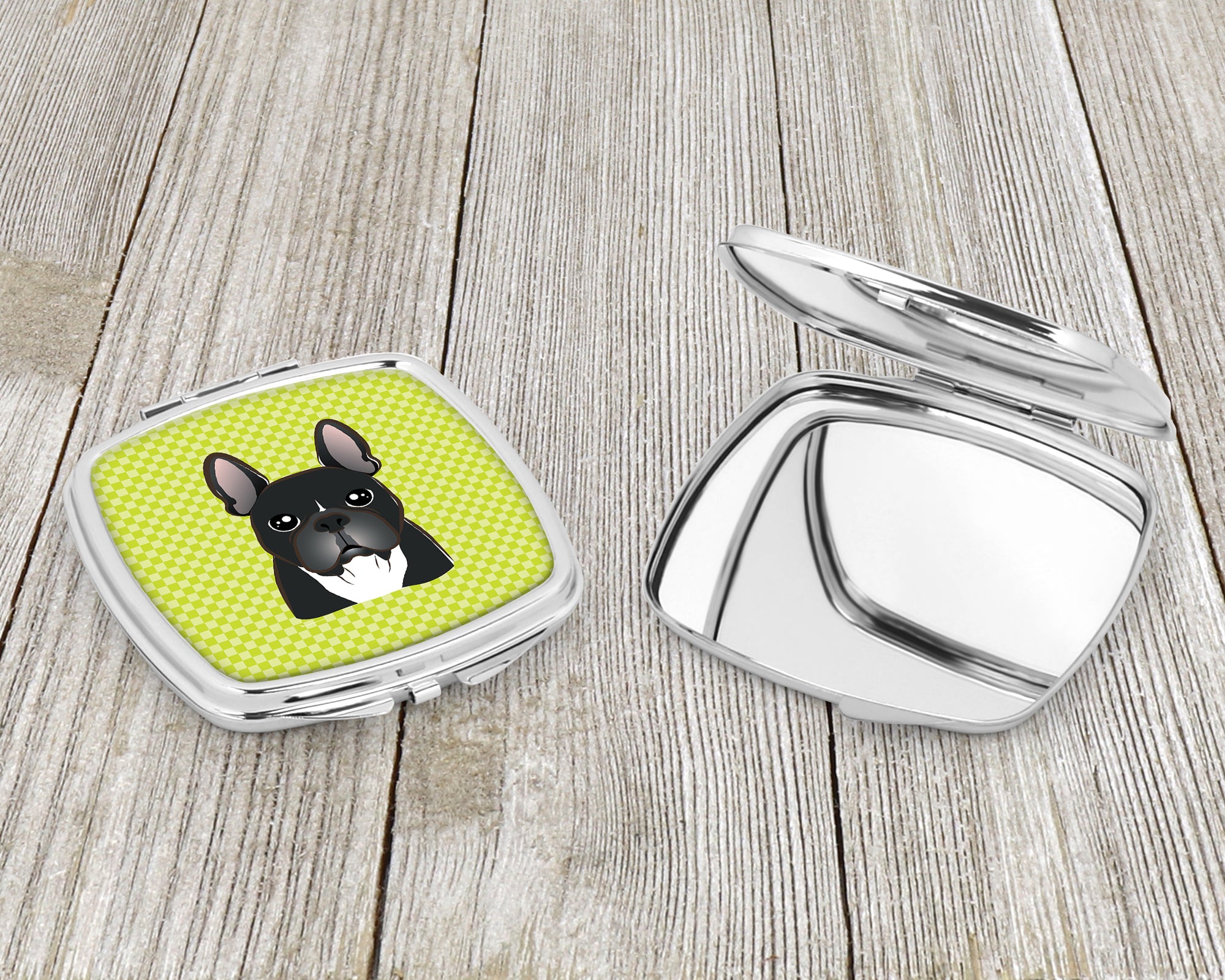 Checkerboard Lime Green French Bulldog Compact Mirror BB1289SCM  the-store.com.