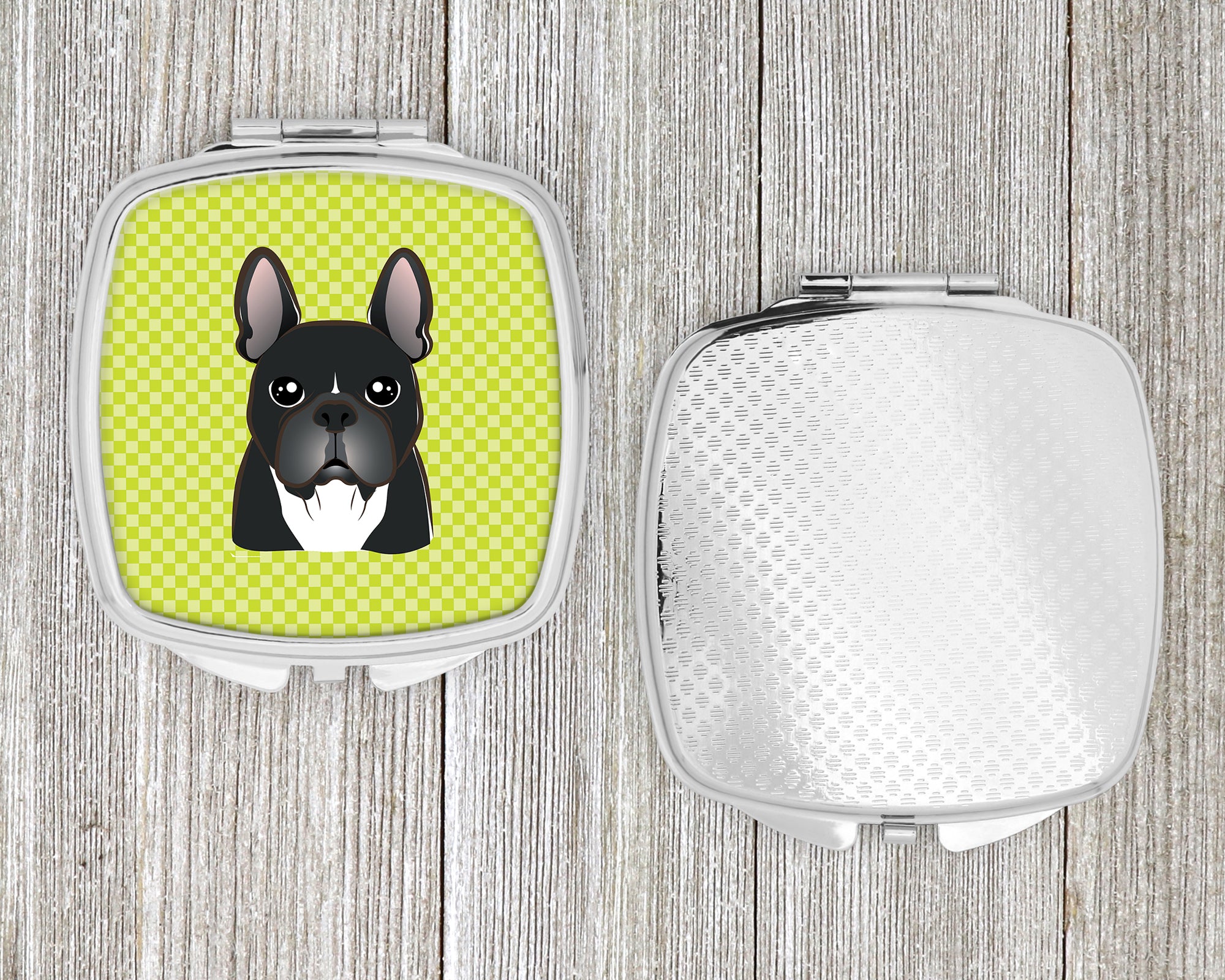 Checkerboard Lime Green French Bulldog Compact Mirror BB1289SCM  the-store.com.