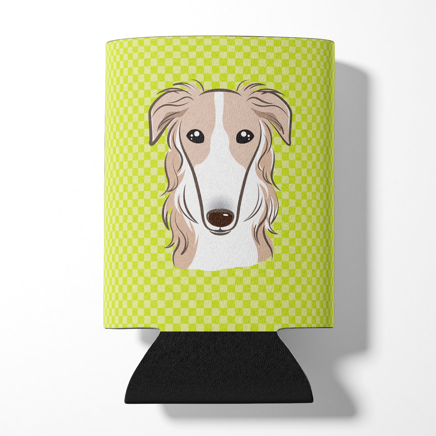 Checkerboard Lime Green Borzoi Can or Bottle Hugger BB1290CC.