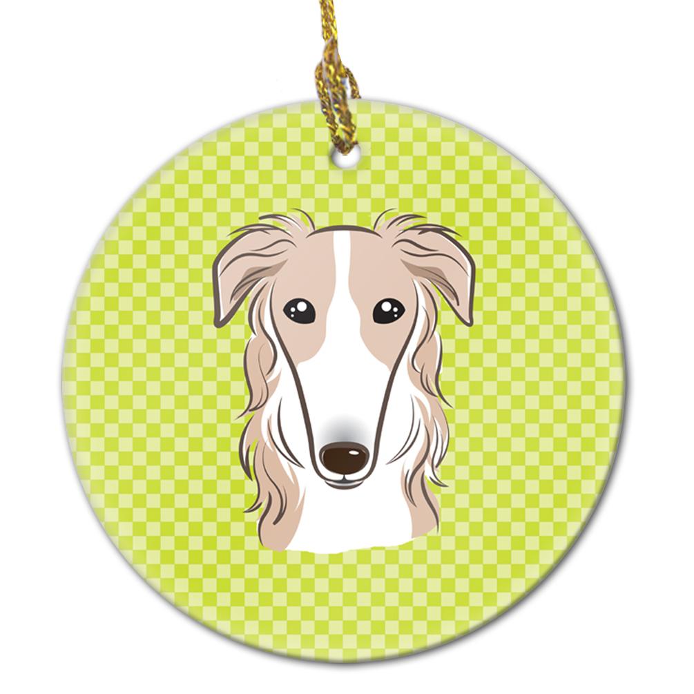 Checkerboard Lime Green Borzoi Ceramic Ornament BB1290CO1 by Caroline's Treasures