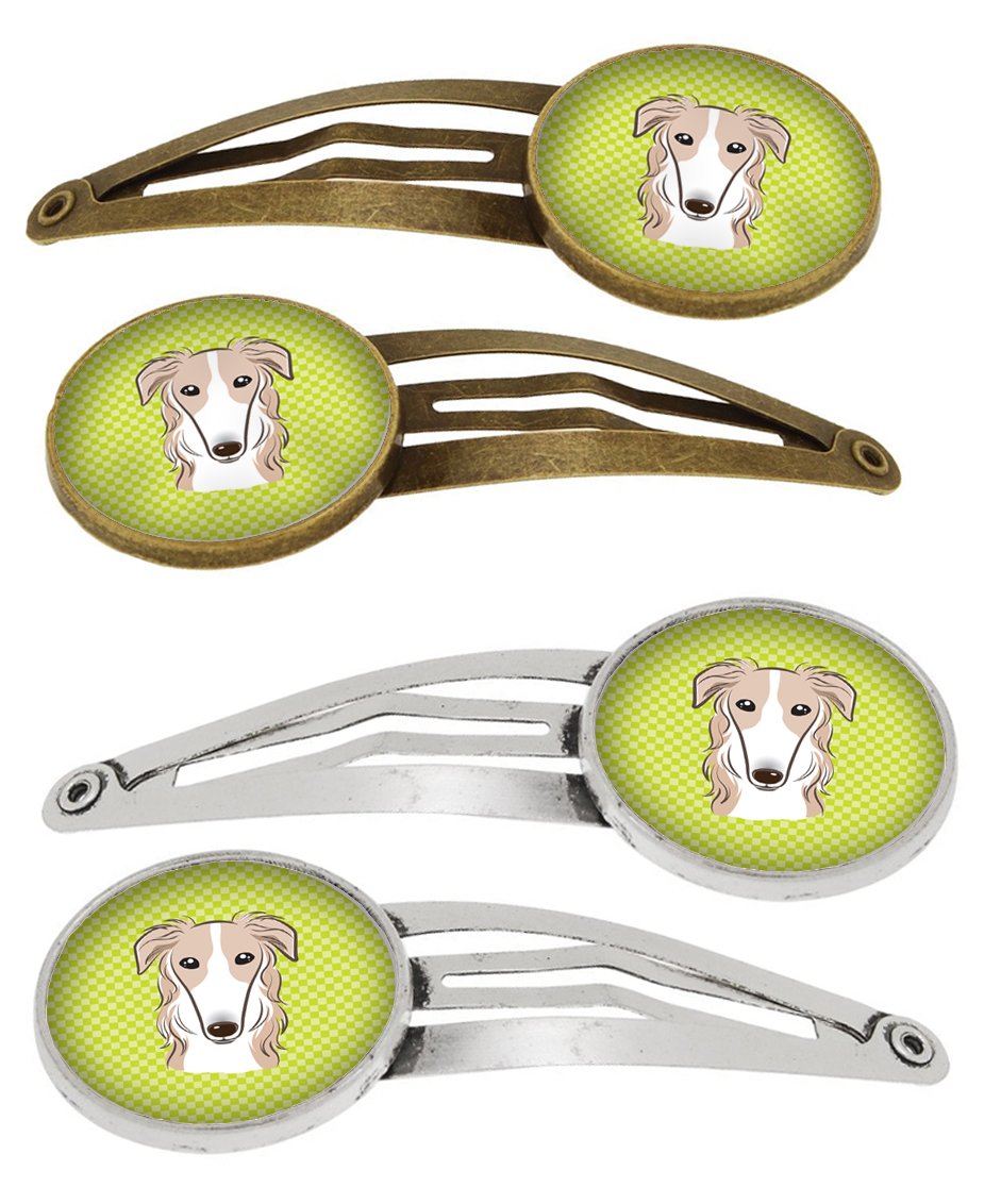 Checkerboard Lime Green Borzoi Set of 4 Barrettes Hair Clips BB1290HCS4 by Caroline&#39;s Treasures