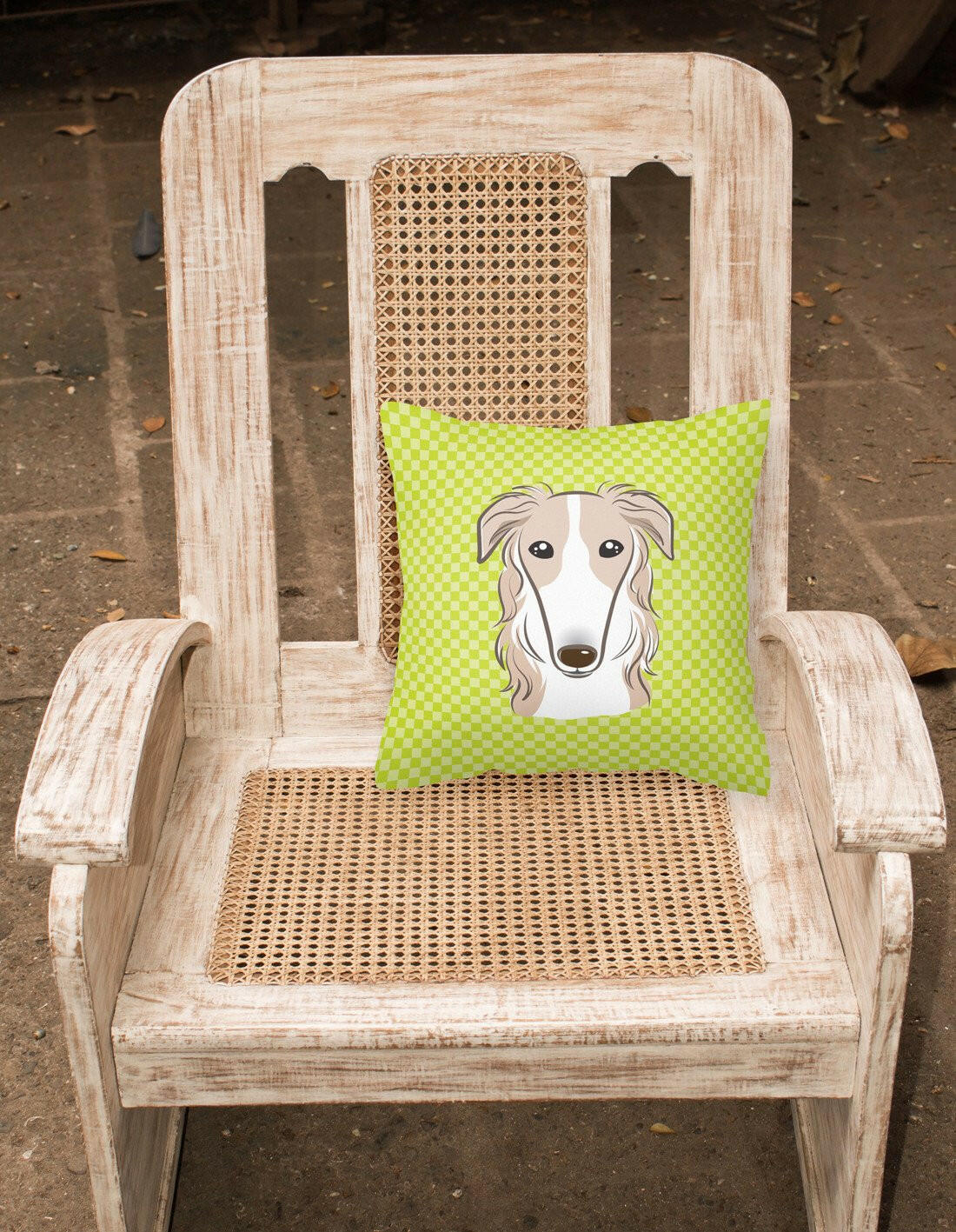 Checkerboard Lime Green Borzoi Canvas Fabric Decorative Pillow BB1290PW1414 - the-store.com