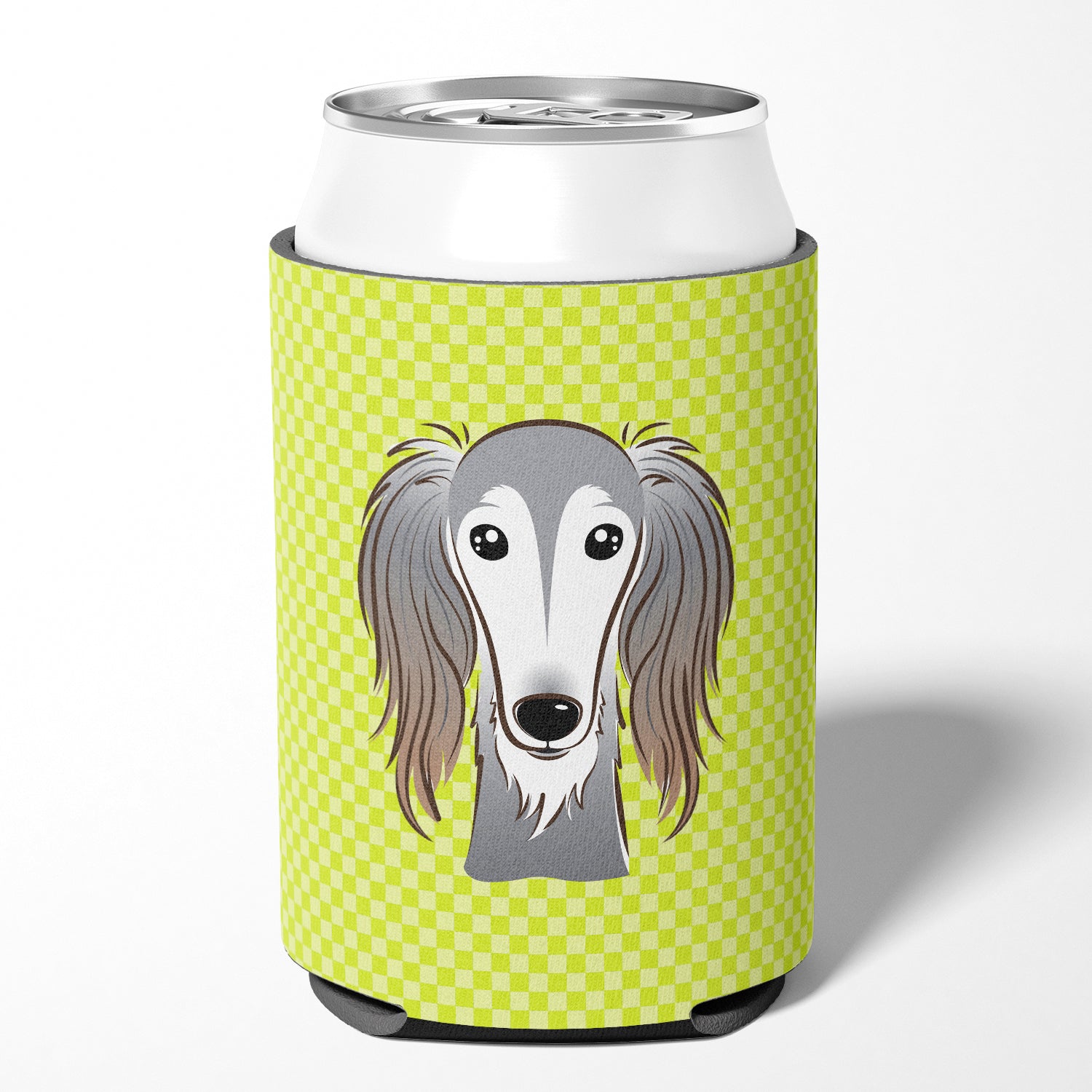 Checkerboard Lime Green Saluki Can or Bottle Hugger BB1291CC.