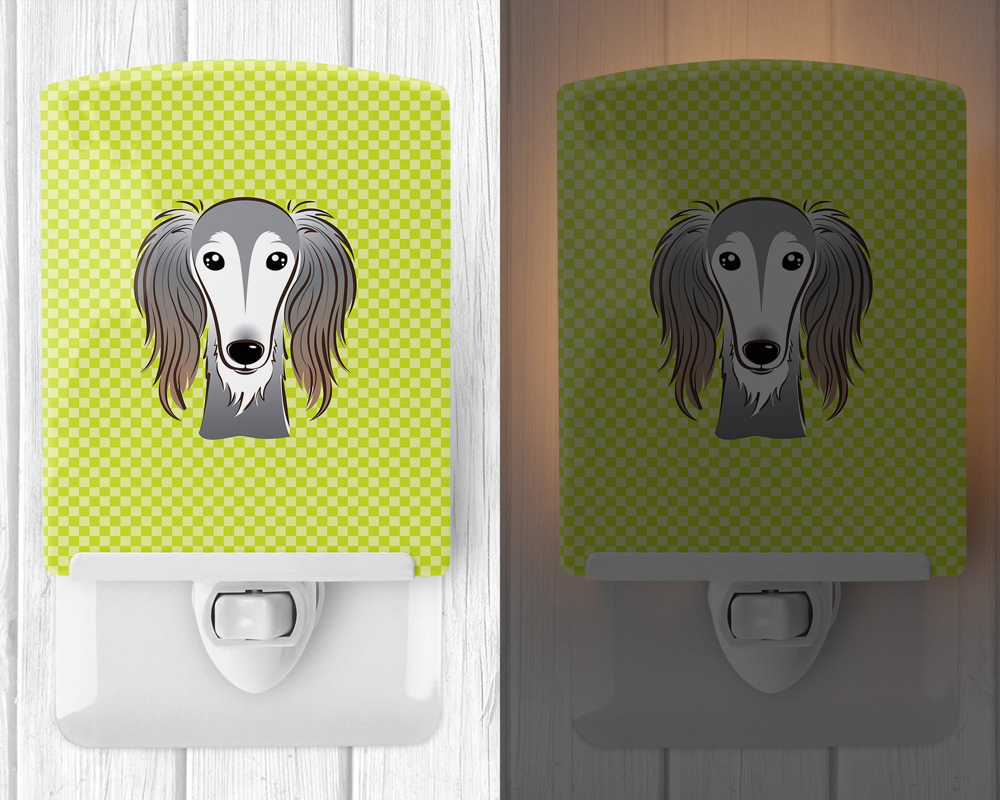 Checkerboard Lime Green Saluki Ceramic Night Light BB1291CNL - the-store.com