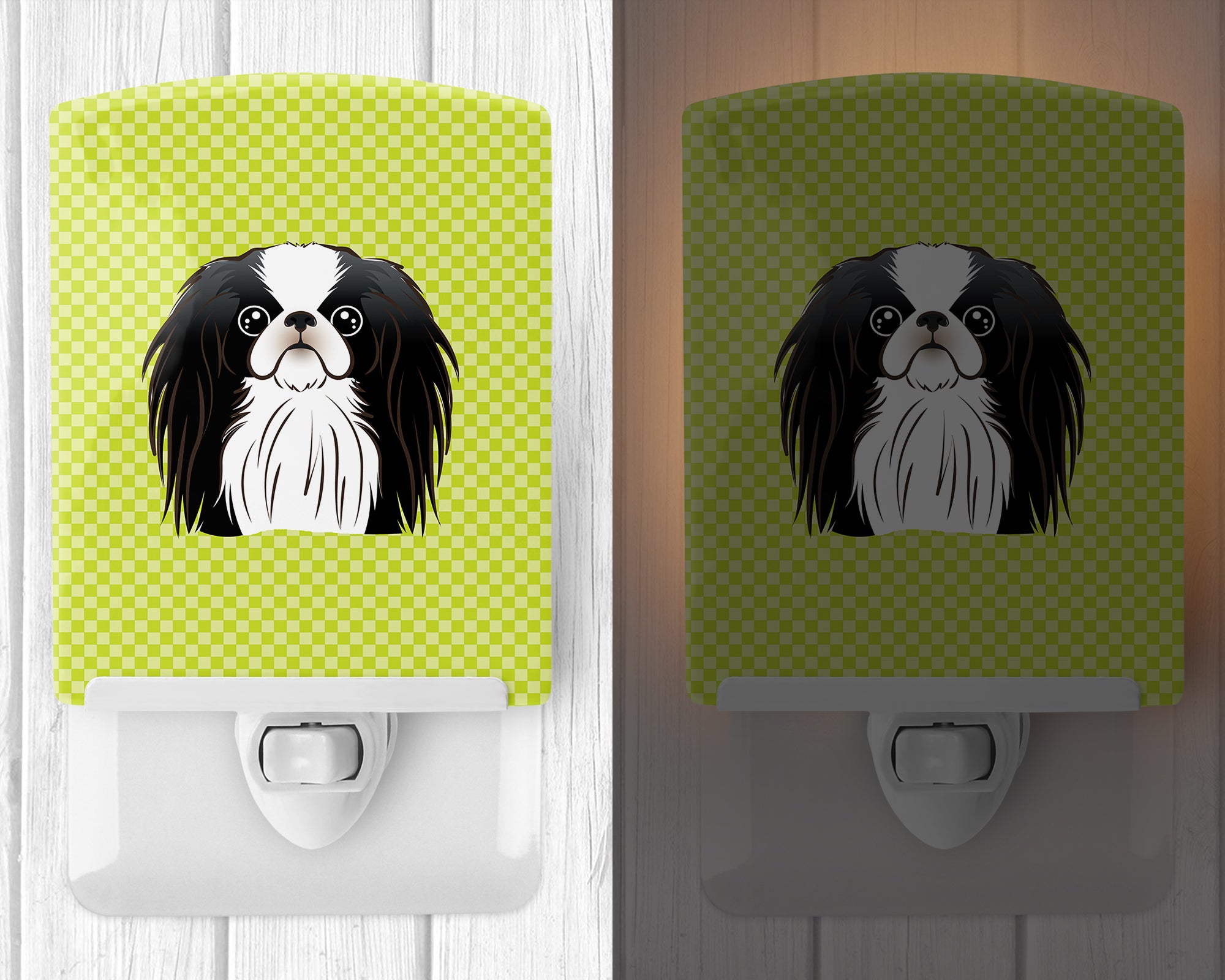 Checkerboard Lime Green Japanese Chin Ceramic Night Light BB1292CNL - the-store.com