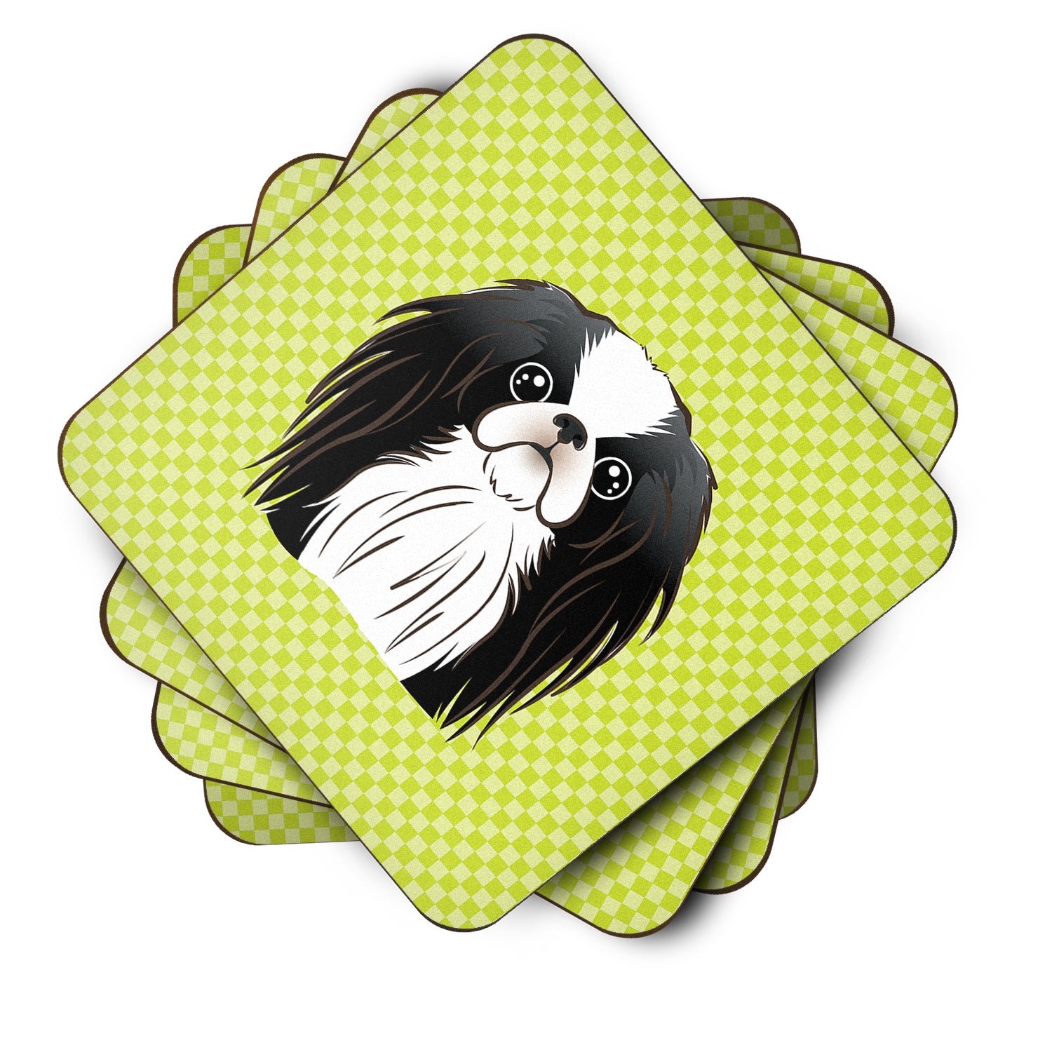 Set of 4 Checkerboard Lime Green Japanese Chin Foam Coasters BB1292FC - the-store.com