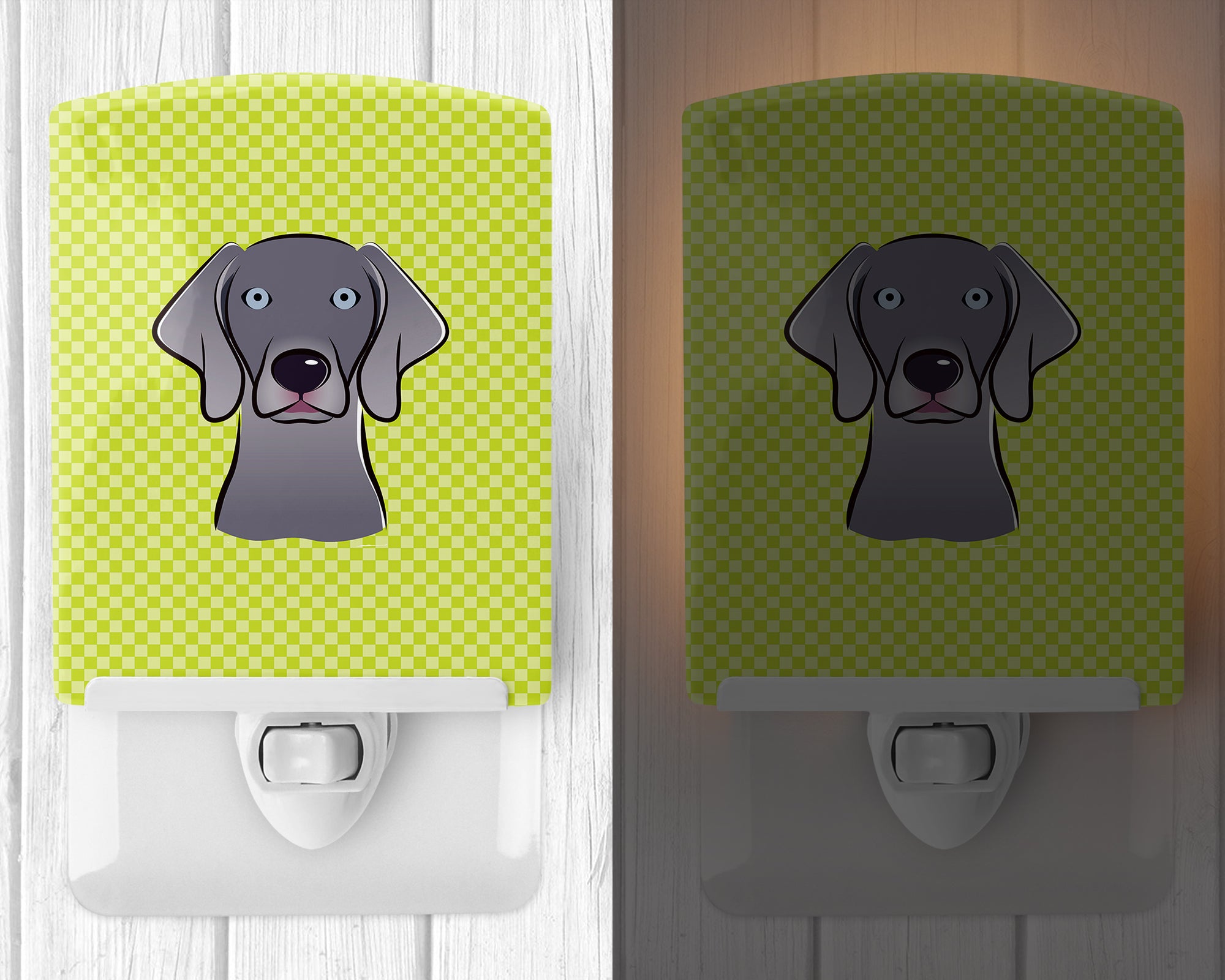 Checkerboard Lime Green Weimaraner Ceramic Night Light BB1293CNL - the-store.com