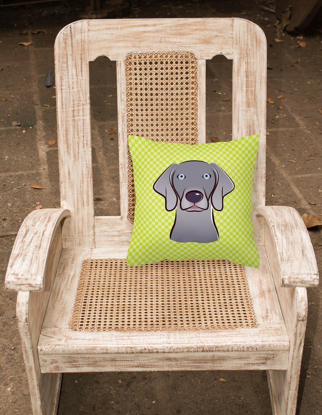 Checkerboard Lime Green Weimaraner Canvas Fabric Decorative Pillow BB1293PW1414 - the-store.com