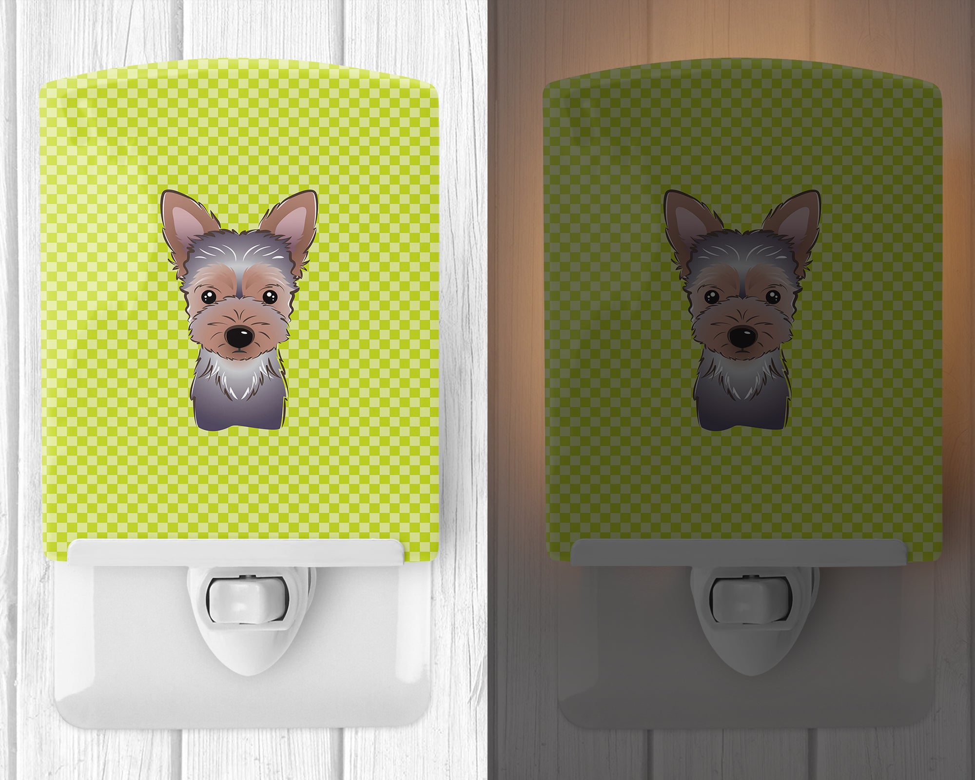 Checkerboard Lime Green Yorkie Puppy Ceramic Night Light BB1294CNL - the-store.com