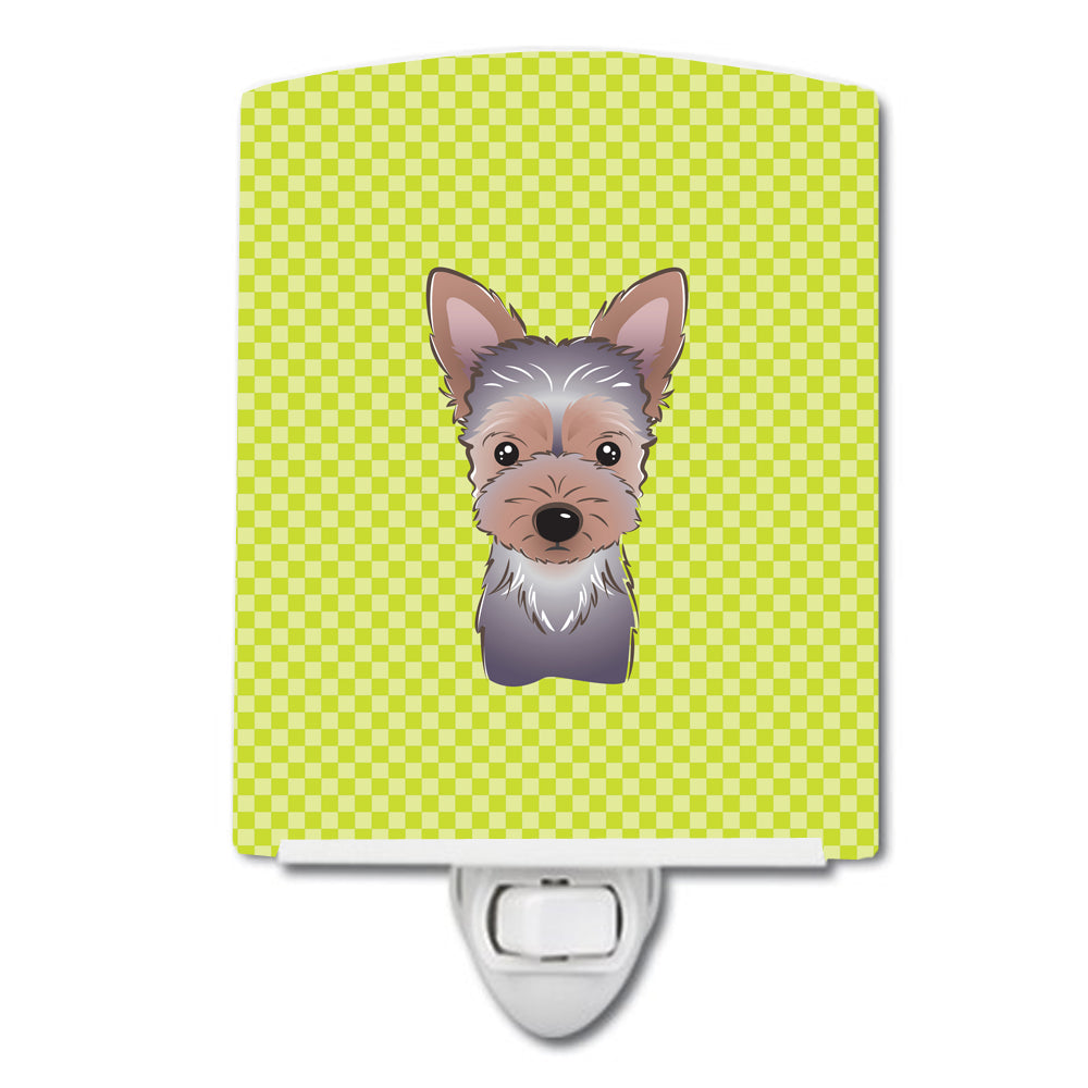 Checkerboard Lime Green Yorkie Puppy Ceramic Night Light BB1294CNL - the-store.com