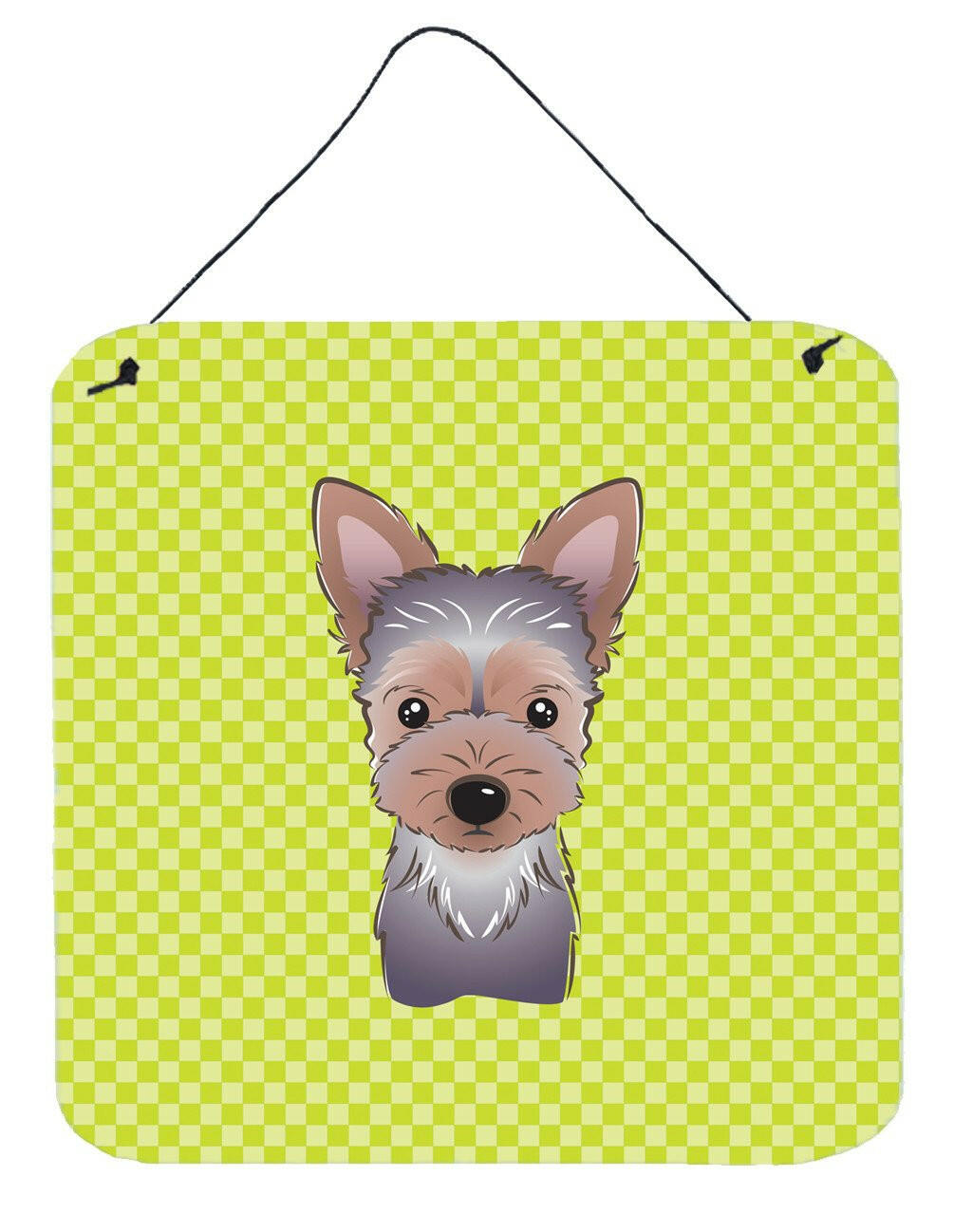 Checkerboard Lime Green Yorkie Puppy Wall or Door Hanging Prints BB1294DS66 by Caroline&#39;s Treasures