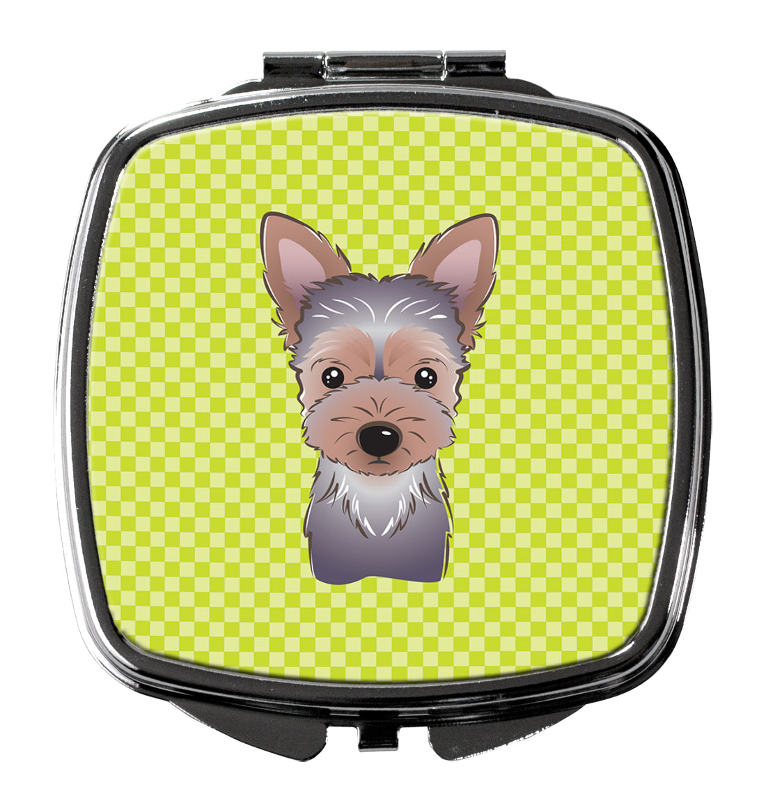 Checkerboard Lime Green Yorkie Puppy Compact Mirror BB1294SCM  the-store.com.