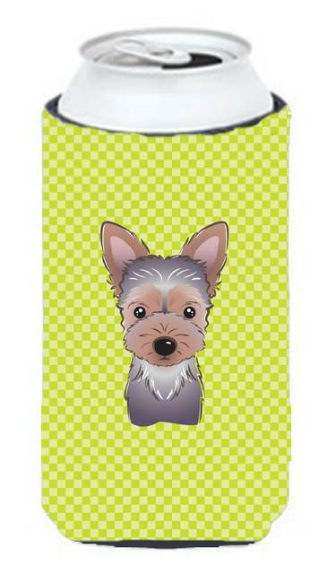 Checkerboard Lime Green Yorkie Puppy Tall Boy Beverage Insulator Hugger BB1294TBC by Caroline&#39;s Treasures