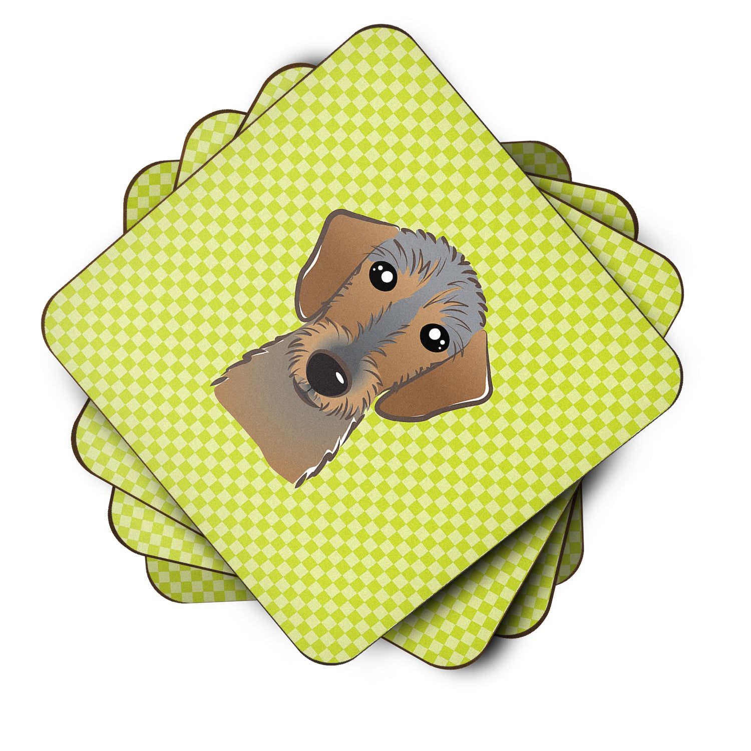 Set of 4 Checkerboard Lime Green Wirehaired Dachshund Foam Coasters BB1295FC - the-store.com