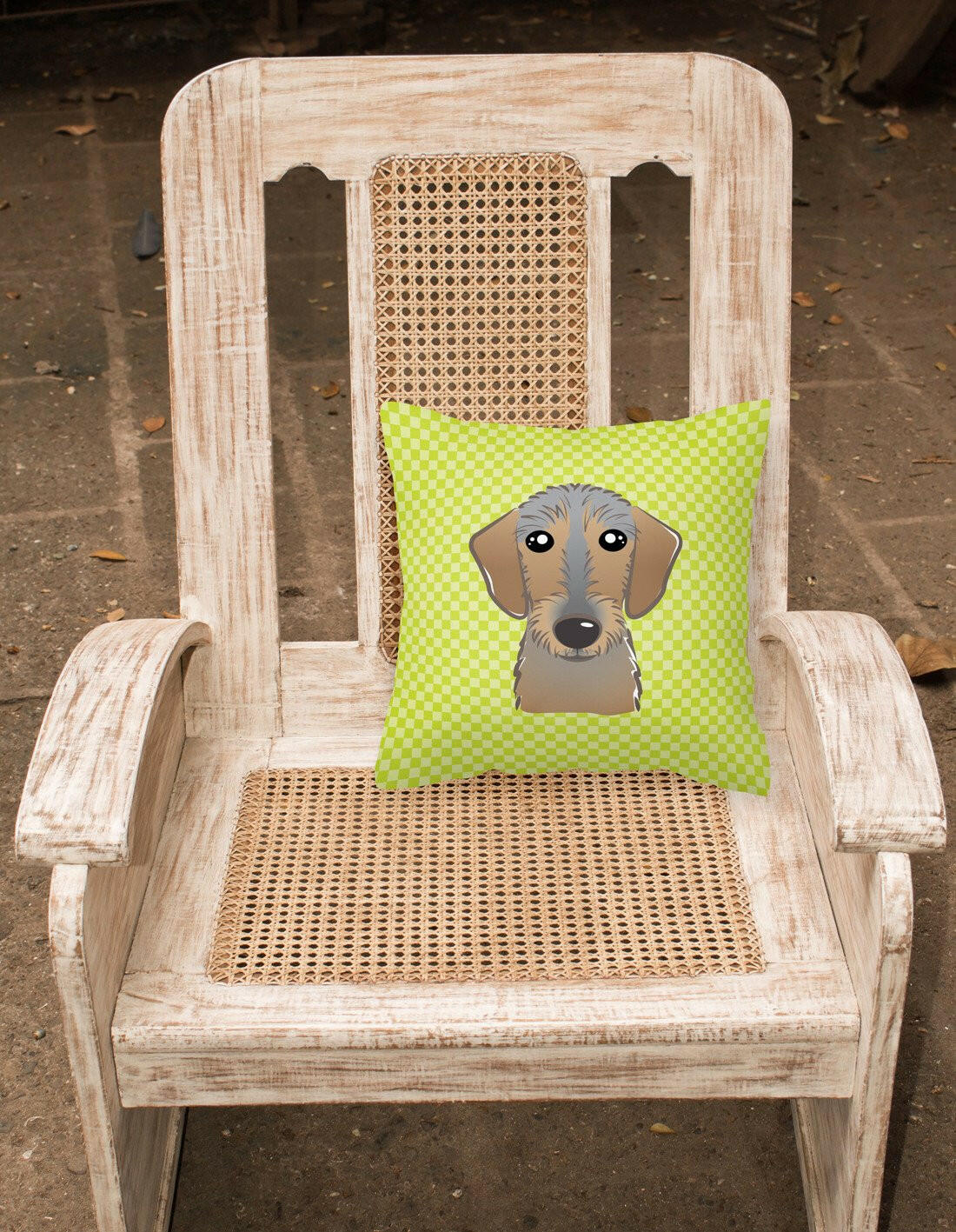 Checkerboard Lime Green Wirehaired Dachshund Canvas Fabric Decorative Pillow BB1295PW1414 - the-store.com