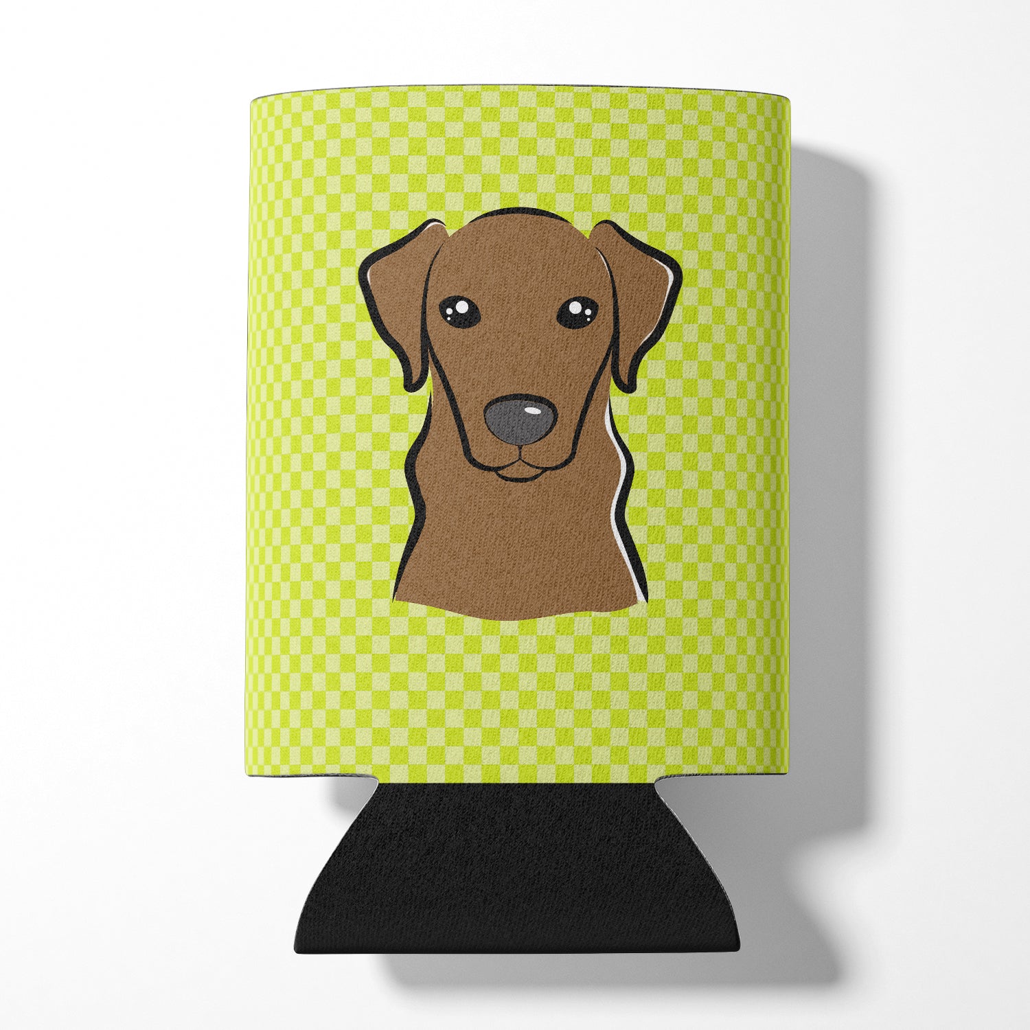 Checkerboard Lime Green Chocolate Labrador Can or Bottle Hugger BB1296CC.