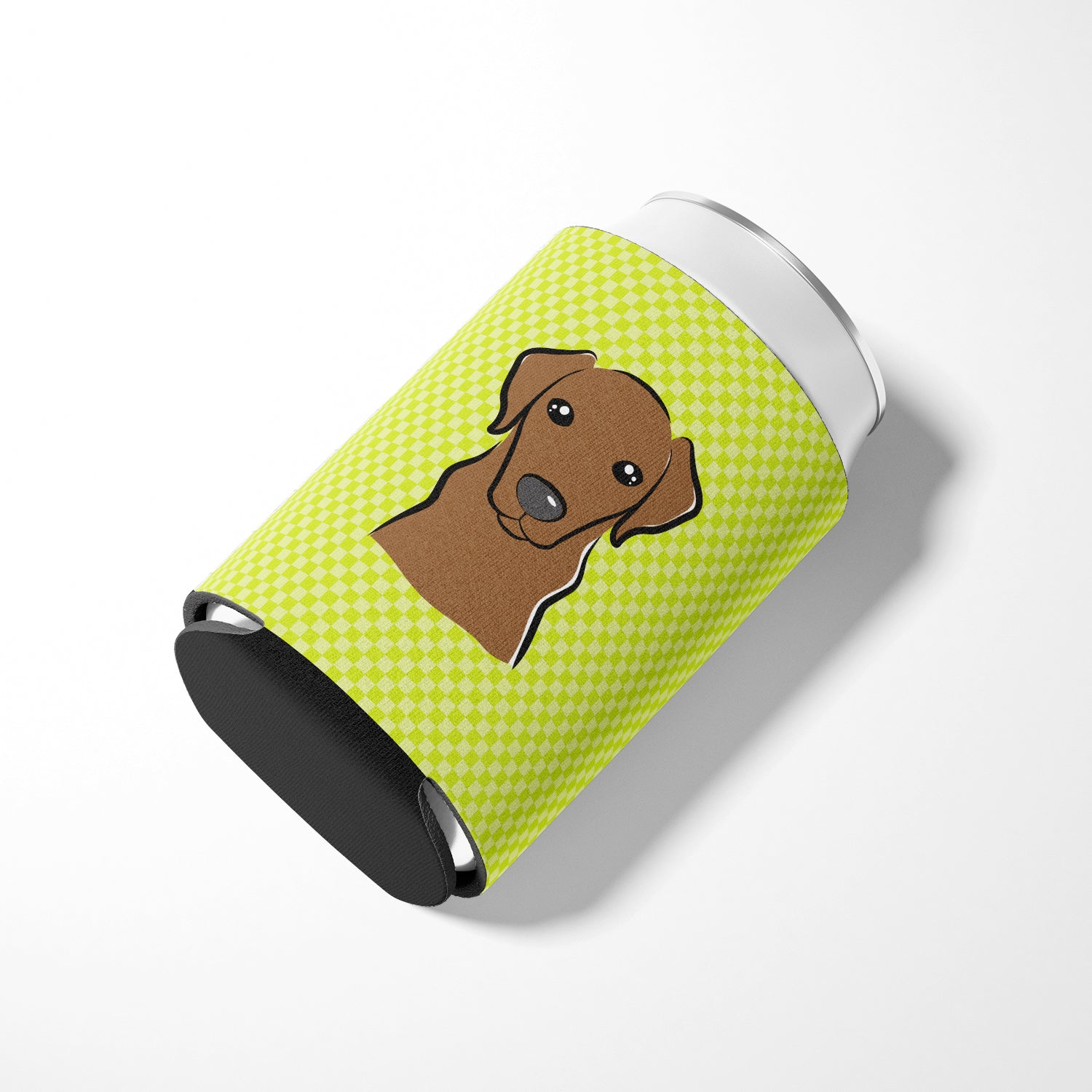 Checkerboard Lime Green Chocolate Labrador Can or Bottle Hugger BB1296CC.