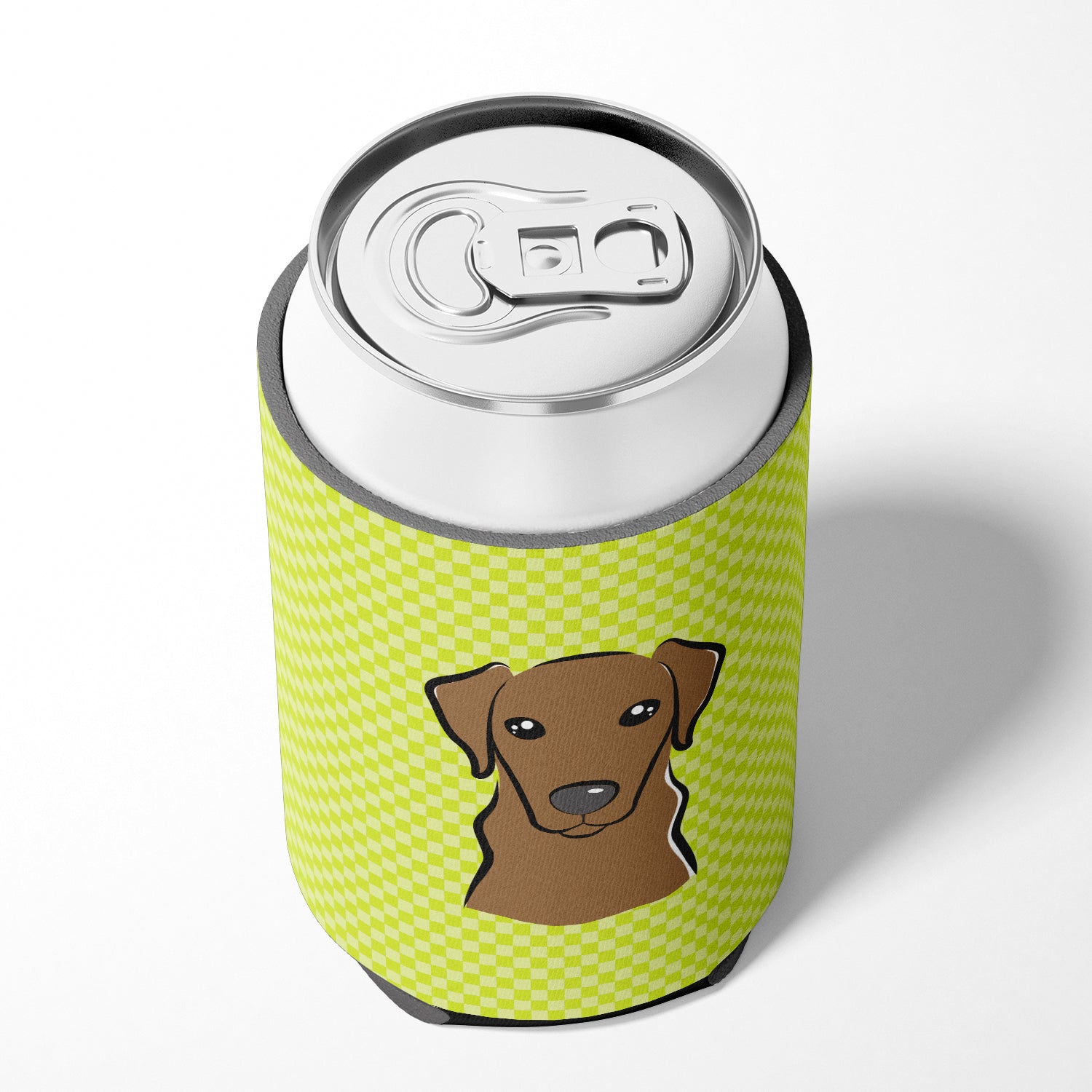 Checkerboard Lime Green Chocolate Labrador Can or Bottle Hugger BB1296CC.