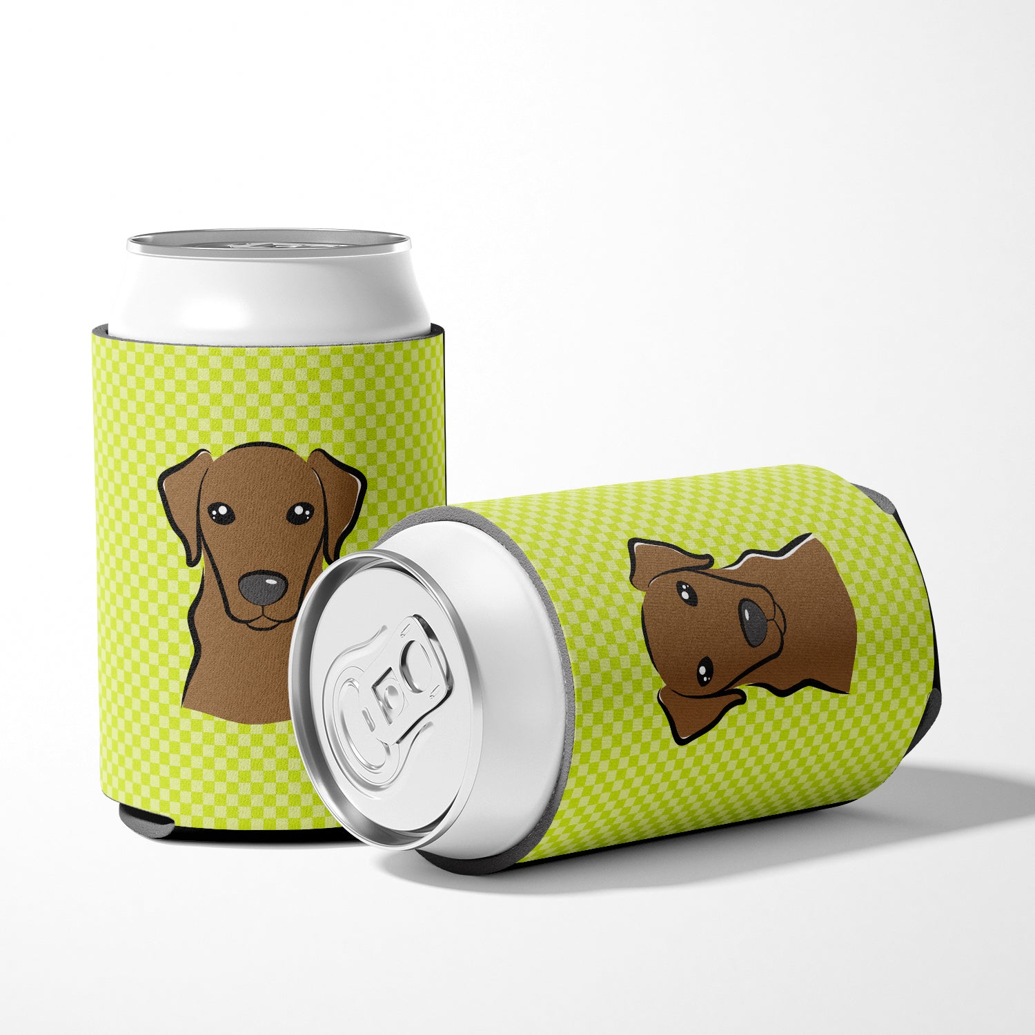 Checkerboard Lime Green Chocolate Labrador Can or Bottle Hugger BB1296CC.