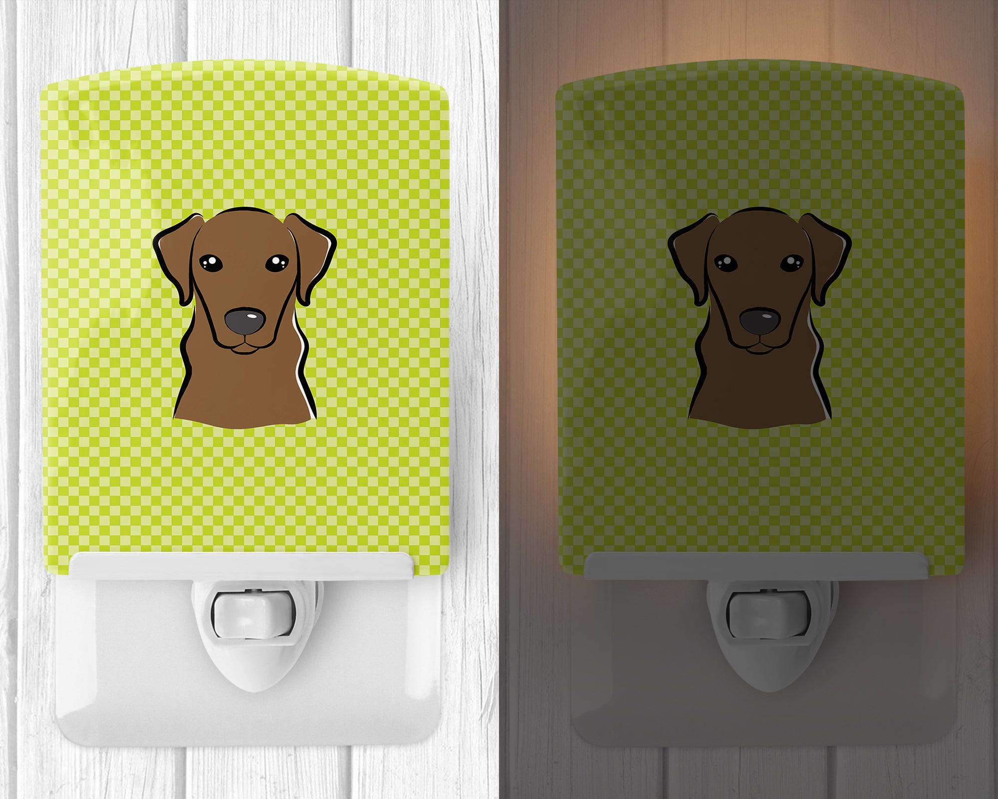 Checkerboard Lime Green Chocolate Labrador Ceramic Night Light BB1296CNL - the-store.com