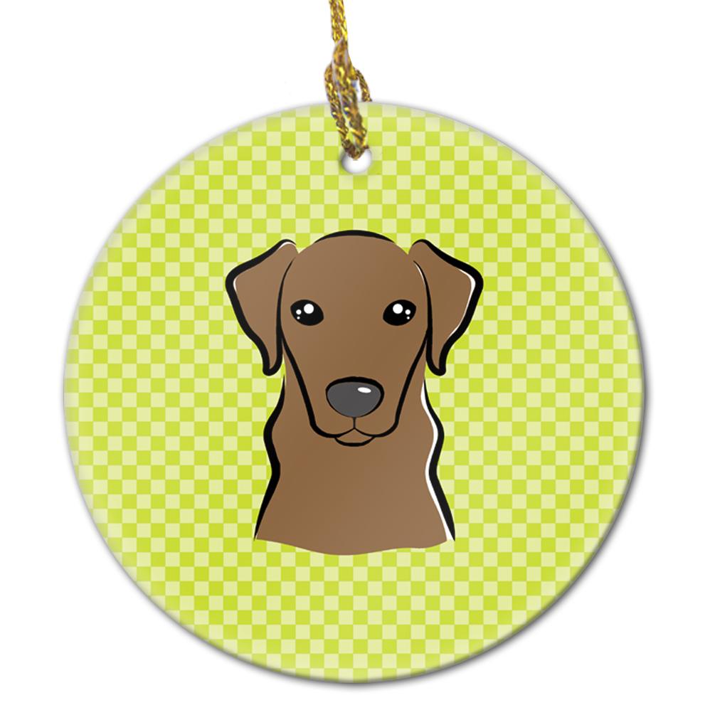 Checkerboard Lime Green Chocolate Labrador Ceramic Ornament BB1296CO1 by Caroline&#39;s Treasures