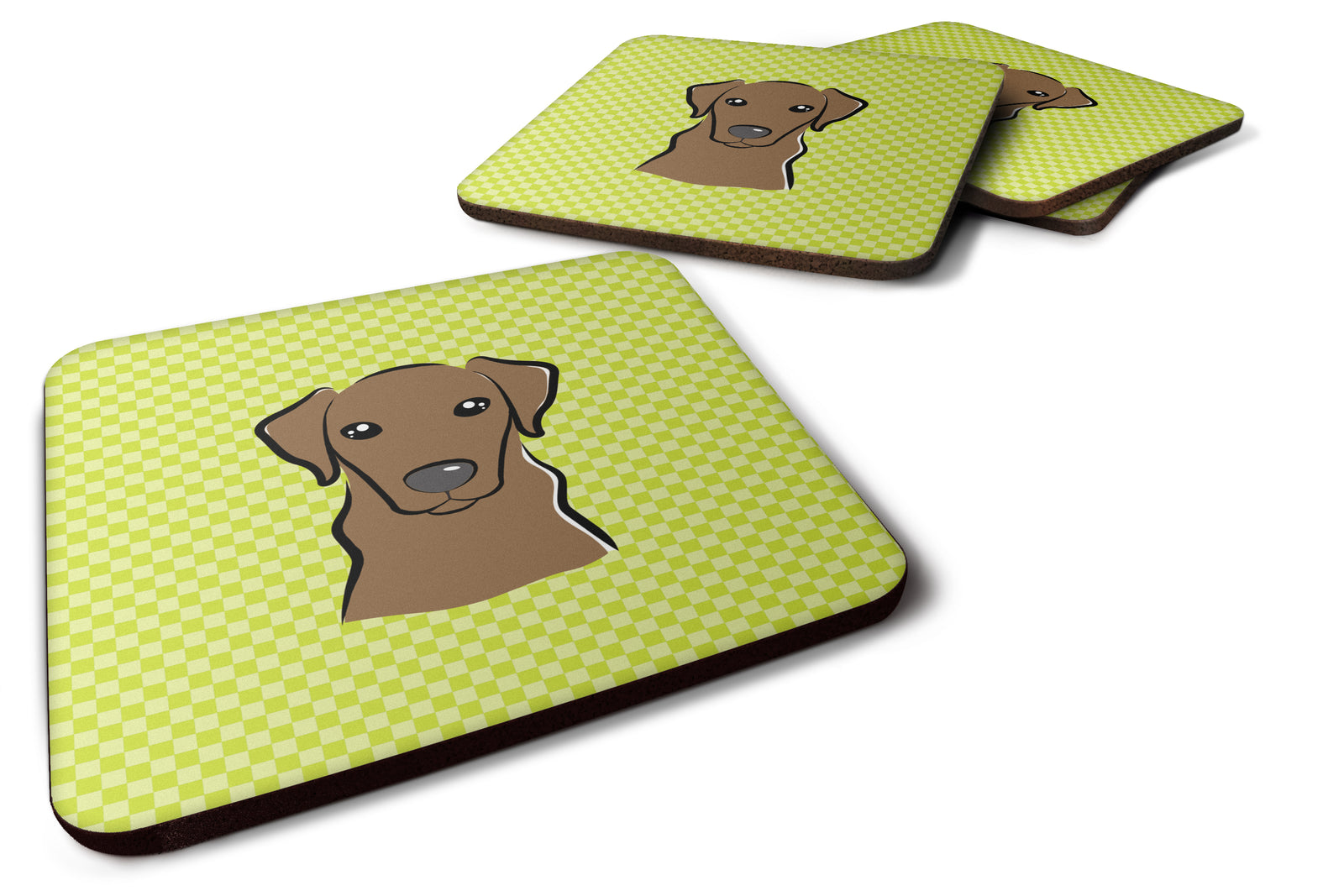 Set of 4 Checkerboard Lime Green Chocolate Labrador Foam Coasters BB1296FC - the-store.com