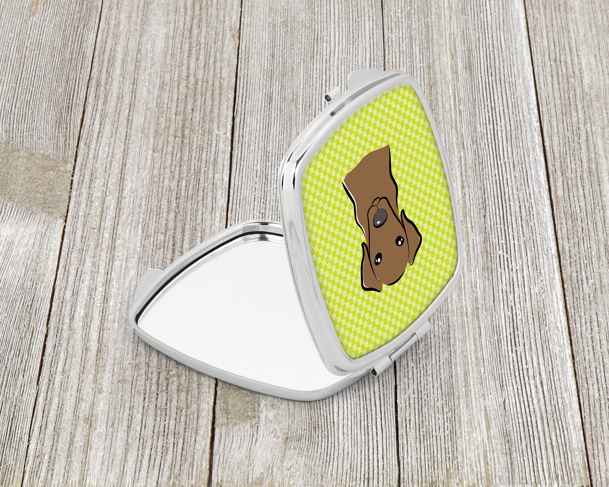 Checkerboard Lime Green Chocolate Labrador Compact Mirror BB1296SCM  the-store.com.