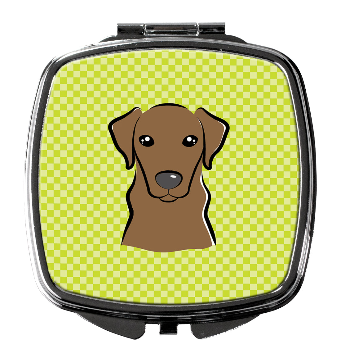 Checkerboard Lime Green Chocolate Labrador Compact Mirror BB1296SCM  the-store.com.