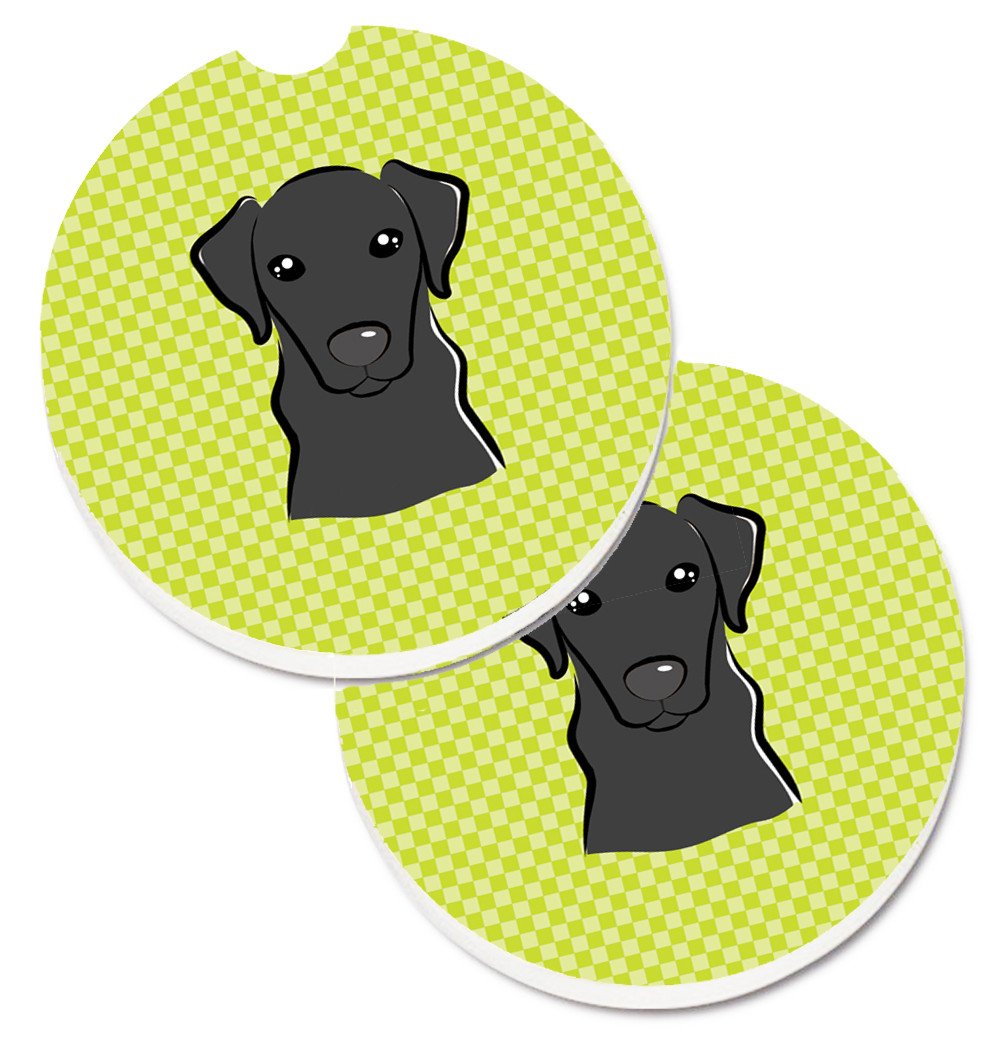 Checkerboard Lime Green Black Labrador Set of 2 Cup Holder Car Coasters BB1297CARC by Caroline's Treasures