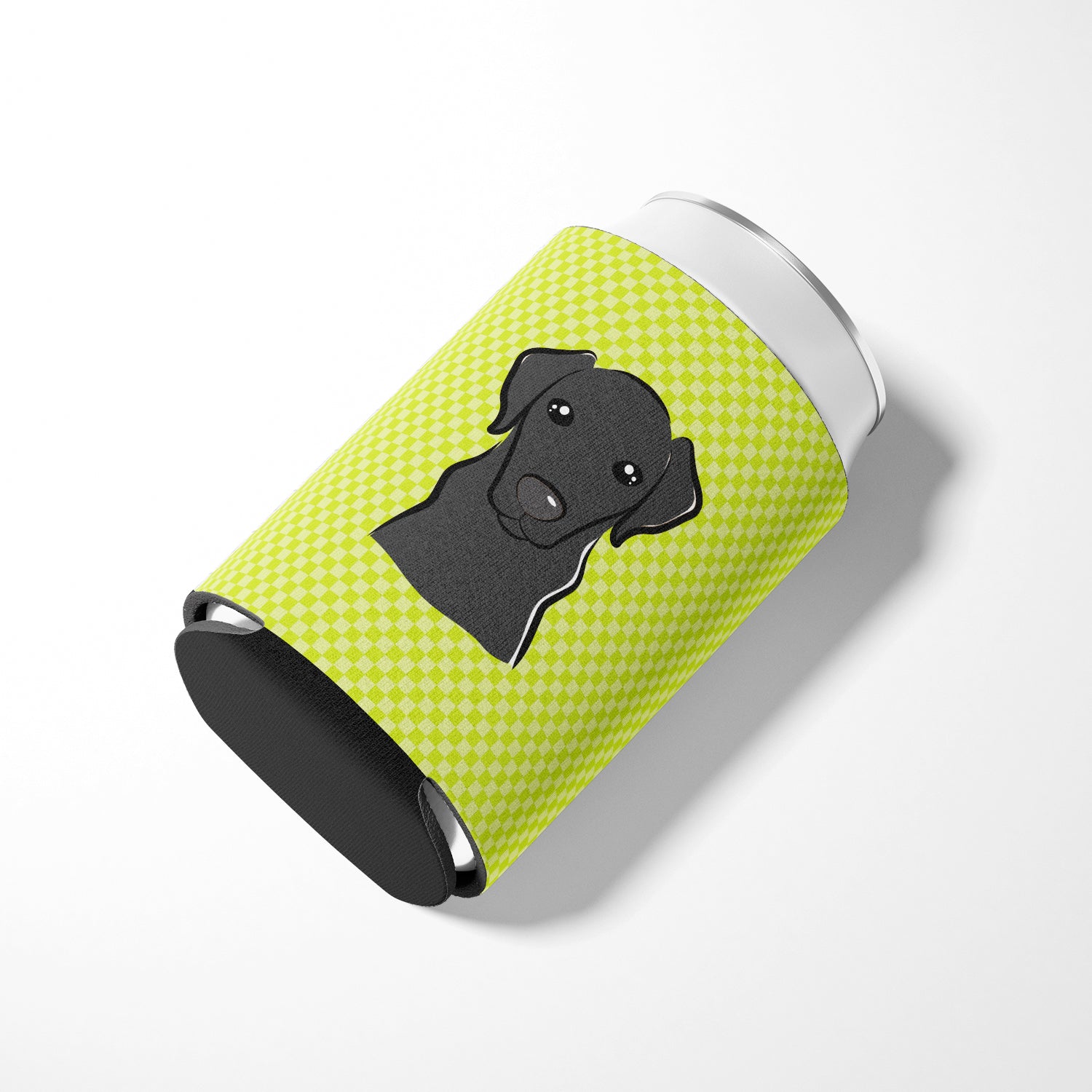 Checkerboard Lime Green Black Labrador Can or Bottle Hugger BB1297CC.