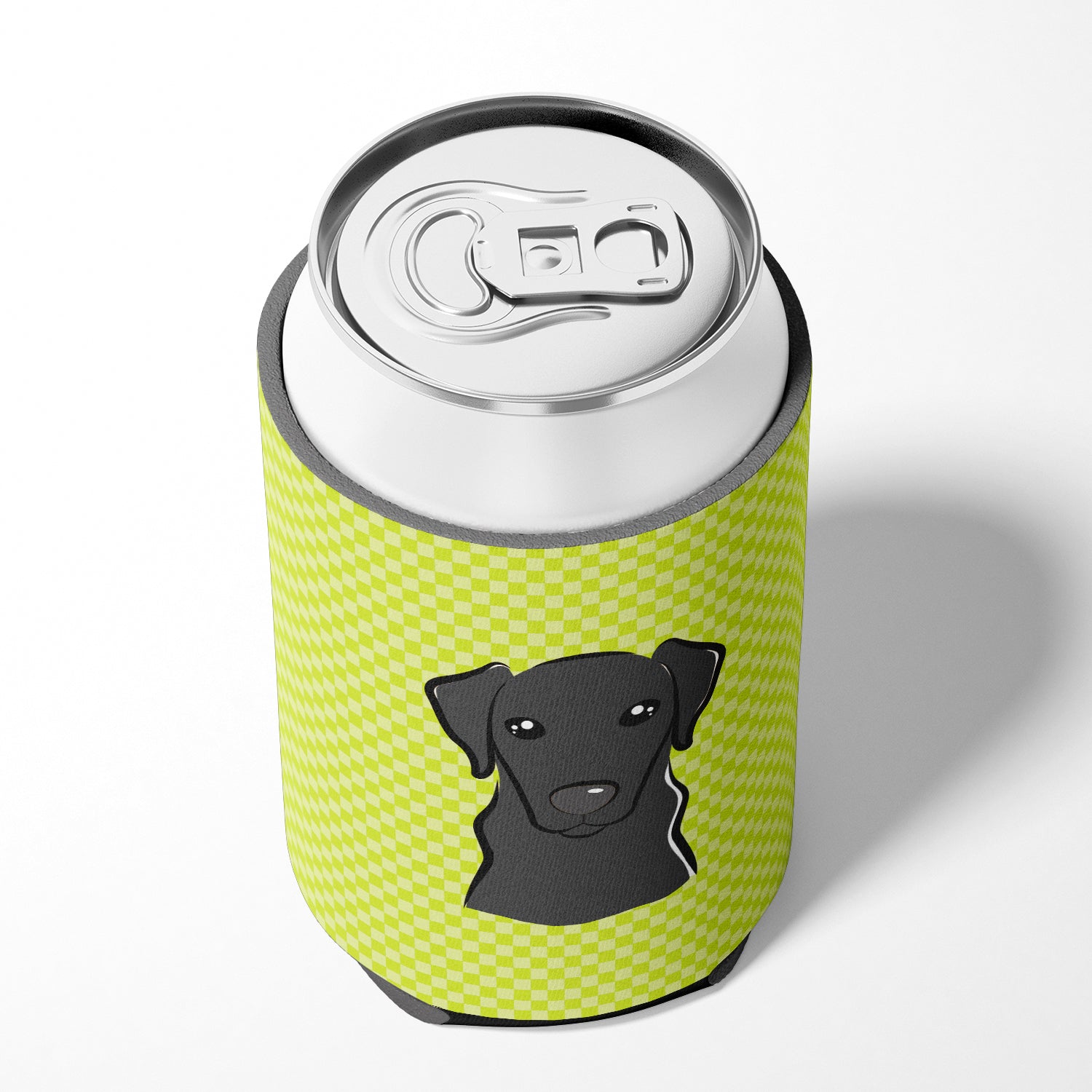 Checkerboard Lime Green Black Labrador Can or Bottle Hugger BB1297CC.