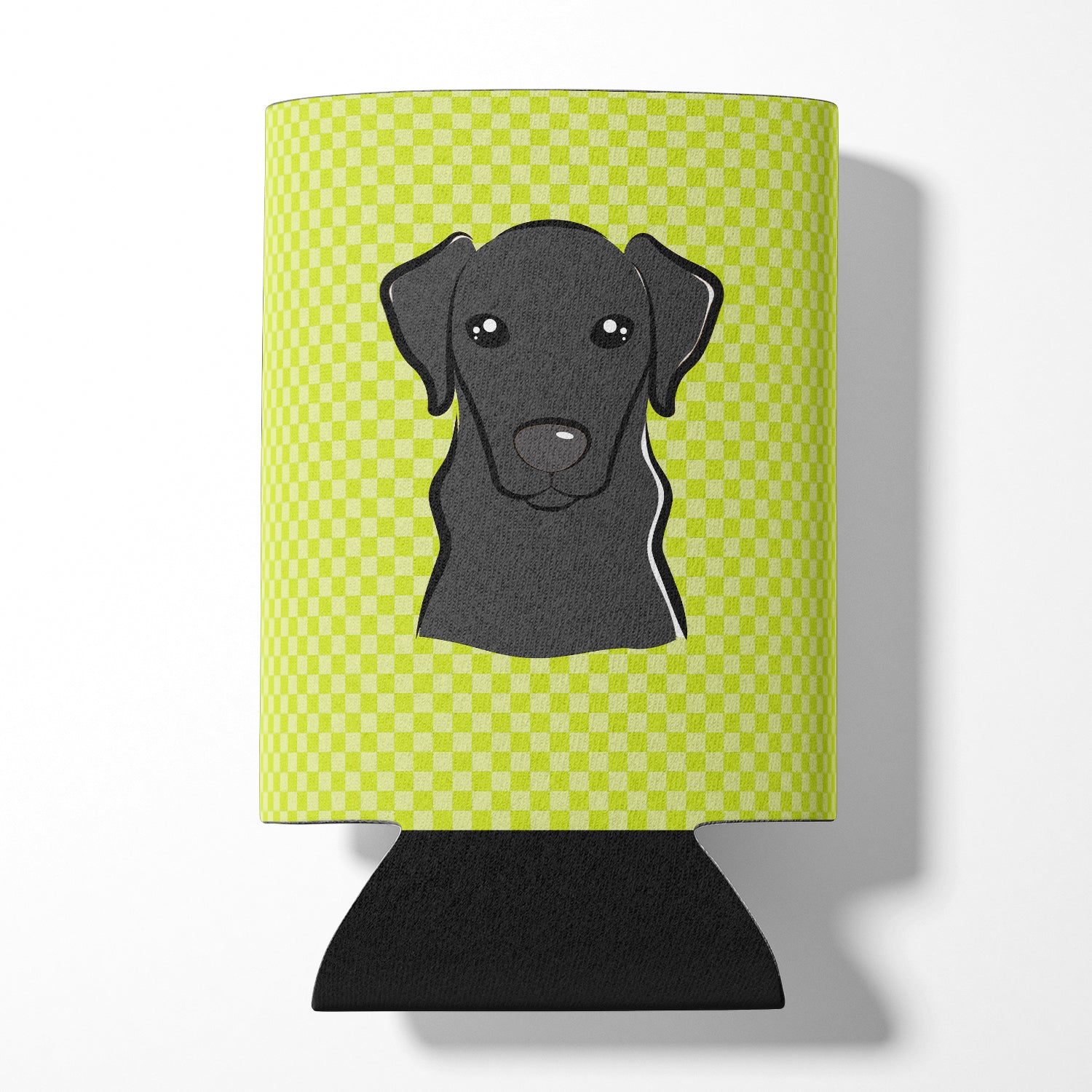 Checkerboard Lime Green Black Labrador Can or Bottle Hugger BB1297CC.