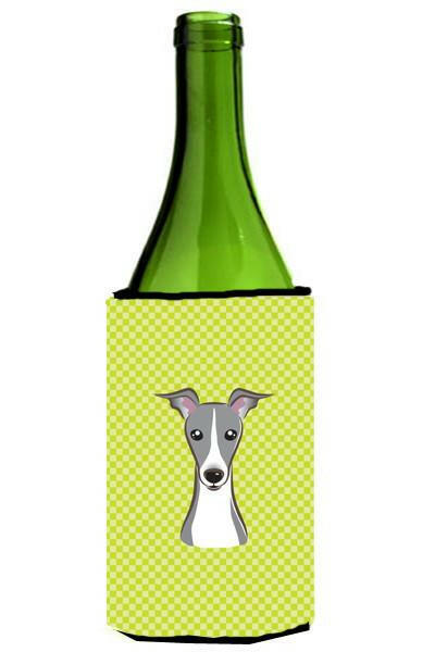 Checkerboard Lime Green Italian Greyhound Wine Bottle Beverage Insulator Hugger BB1298LITERK by Caroline's Treasures