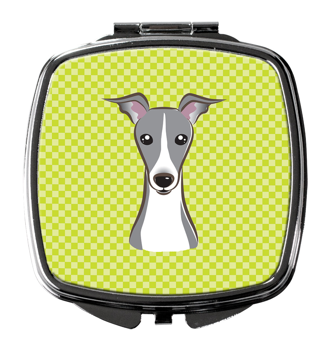 Checkerboard Lime Green Italian Greyhound Compact Mirror BB1298SCM  the-store.com.