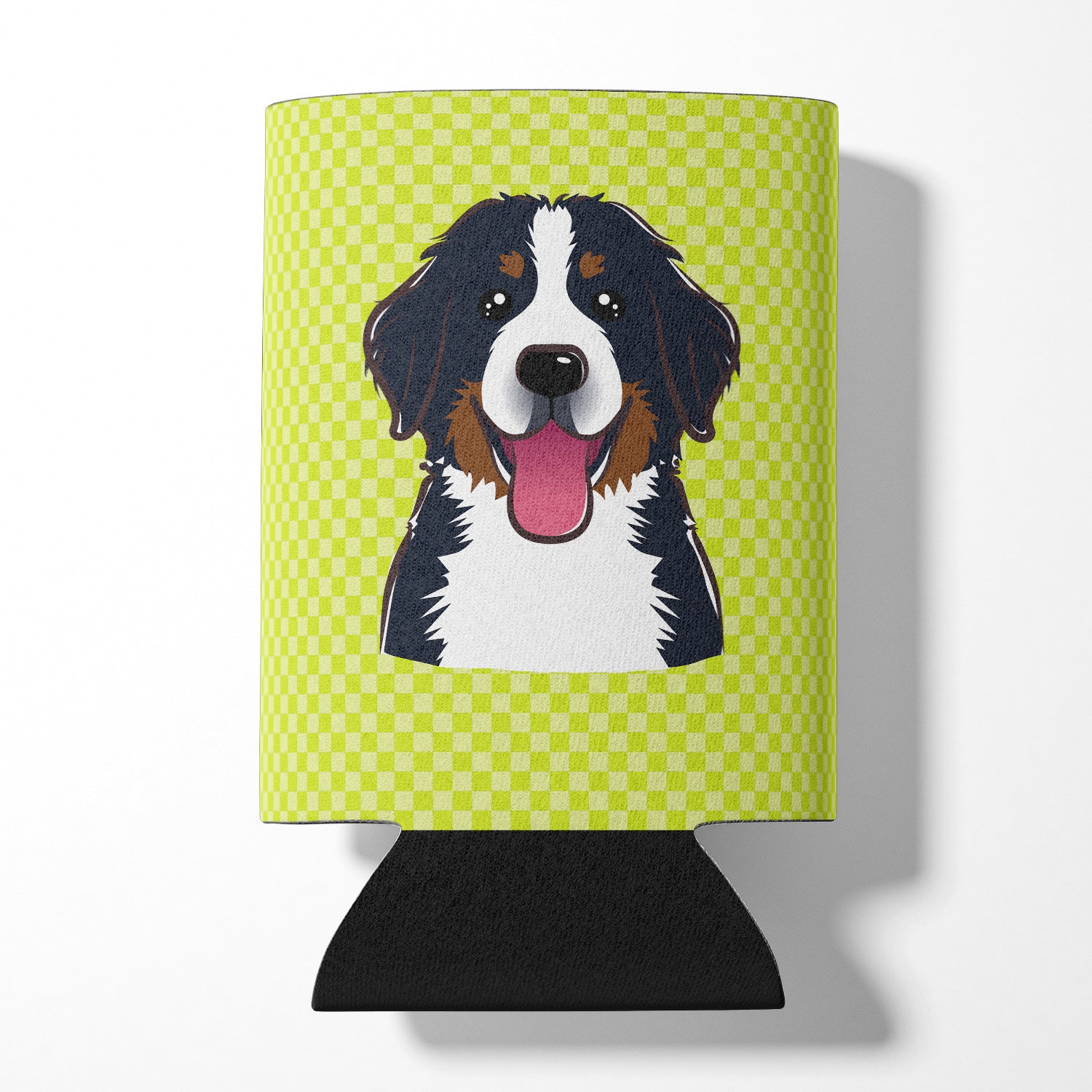 Checkerboard Lime Green Bernese Mountain Dog Can or Bottle Hugger BB1299CC.