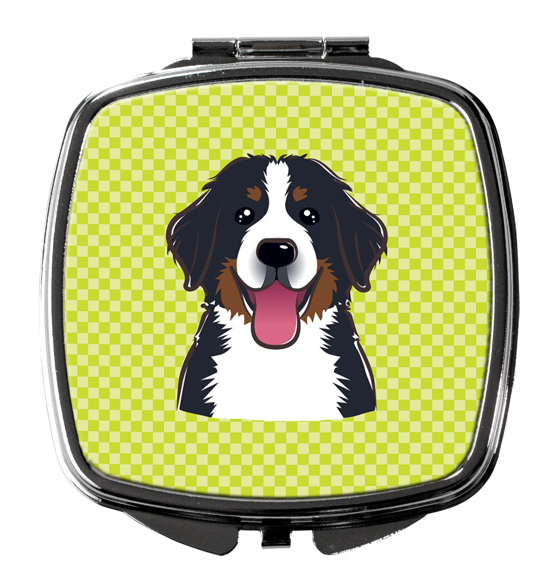 Checkerboard Lime Green Bernese Mountain Dog Compact Mirror BB1299SCM  the-store.com.