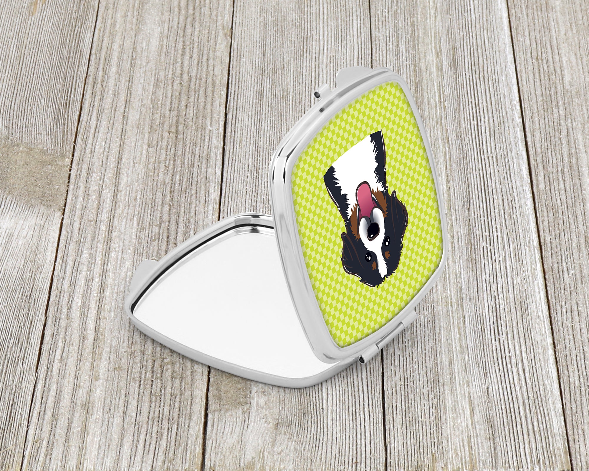 Checkerboard Lime Green Bernese Mountain Dog Compact Mirror BB1299SCM  the-store.com.