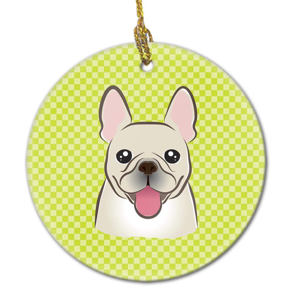 Checkerboard Lime Green French Bulldog Ceramic Ornament by Caroline's Treasures