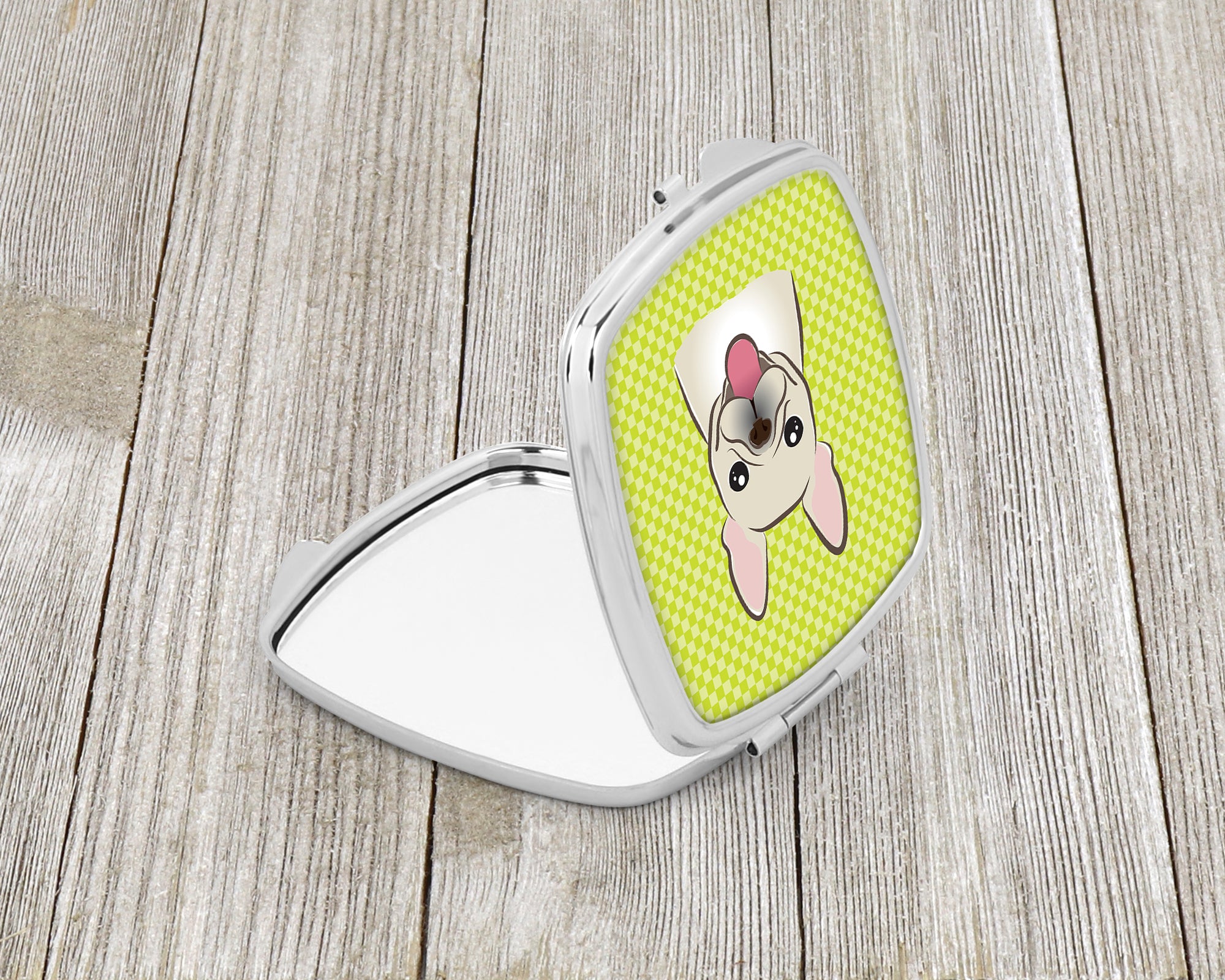 Checkerboard Lime Green French Bulldog Compact Mirror BB1300SCM  the-store.com.