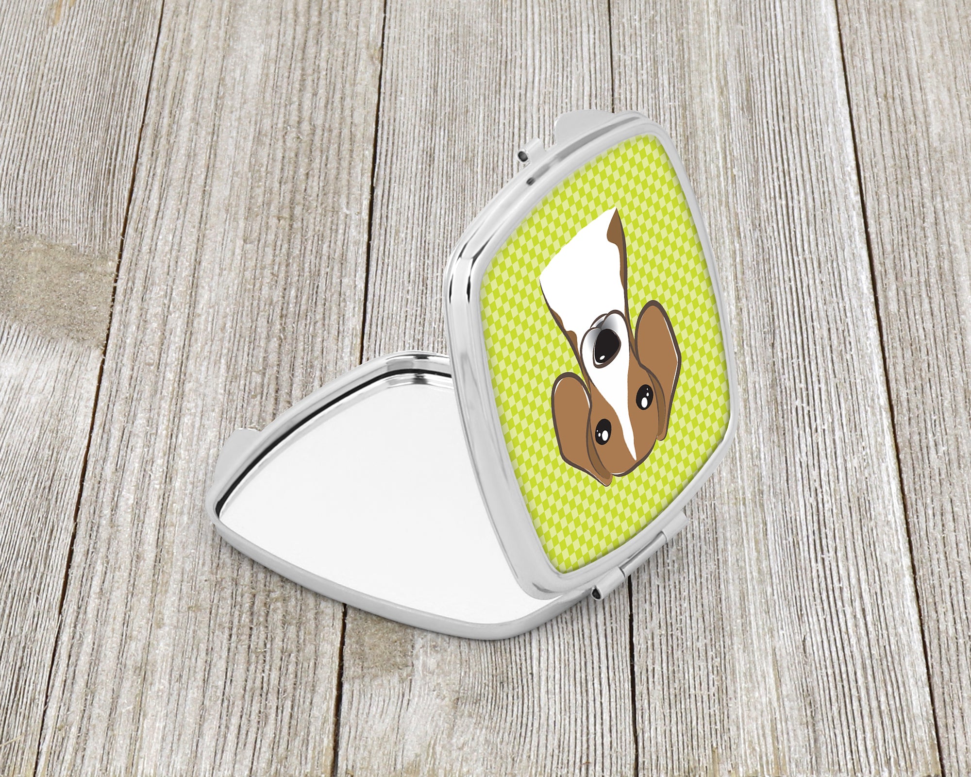 Checkerboard Lime Green Beagle Compact Mirror BB1301SCM  the-store.com.