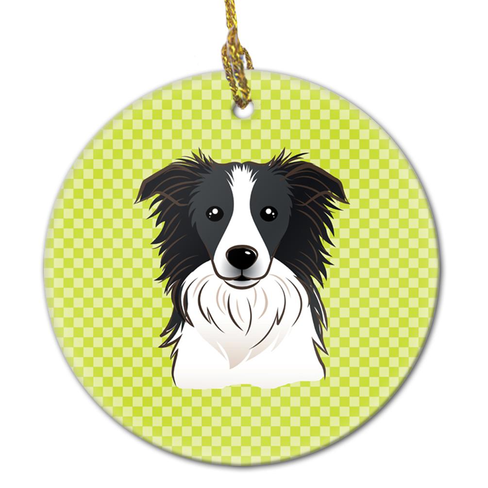 Checkerboard Lime Green Border Collie Ceramic Ornament BB1303CO1 by Caroline's Treasures