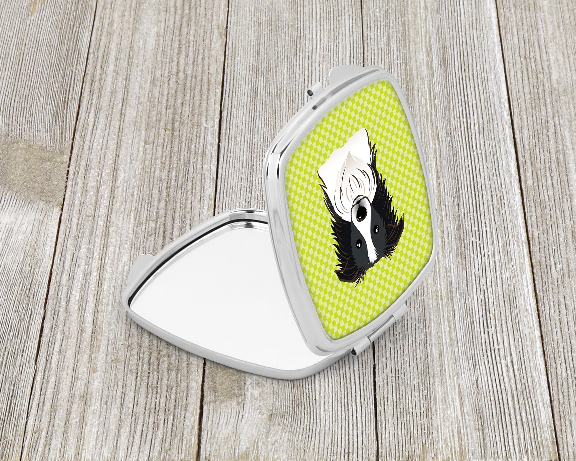 Checkerboard Lime Green Border Collie Compact Mirror BB1303SCM  the-store.com.