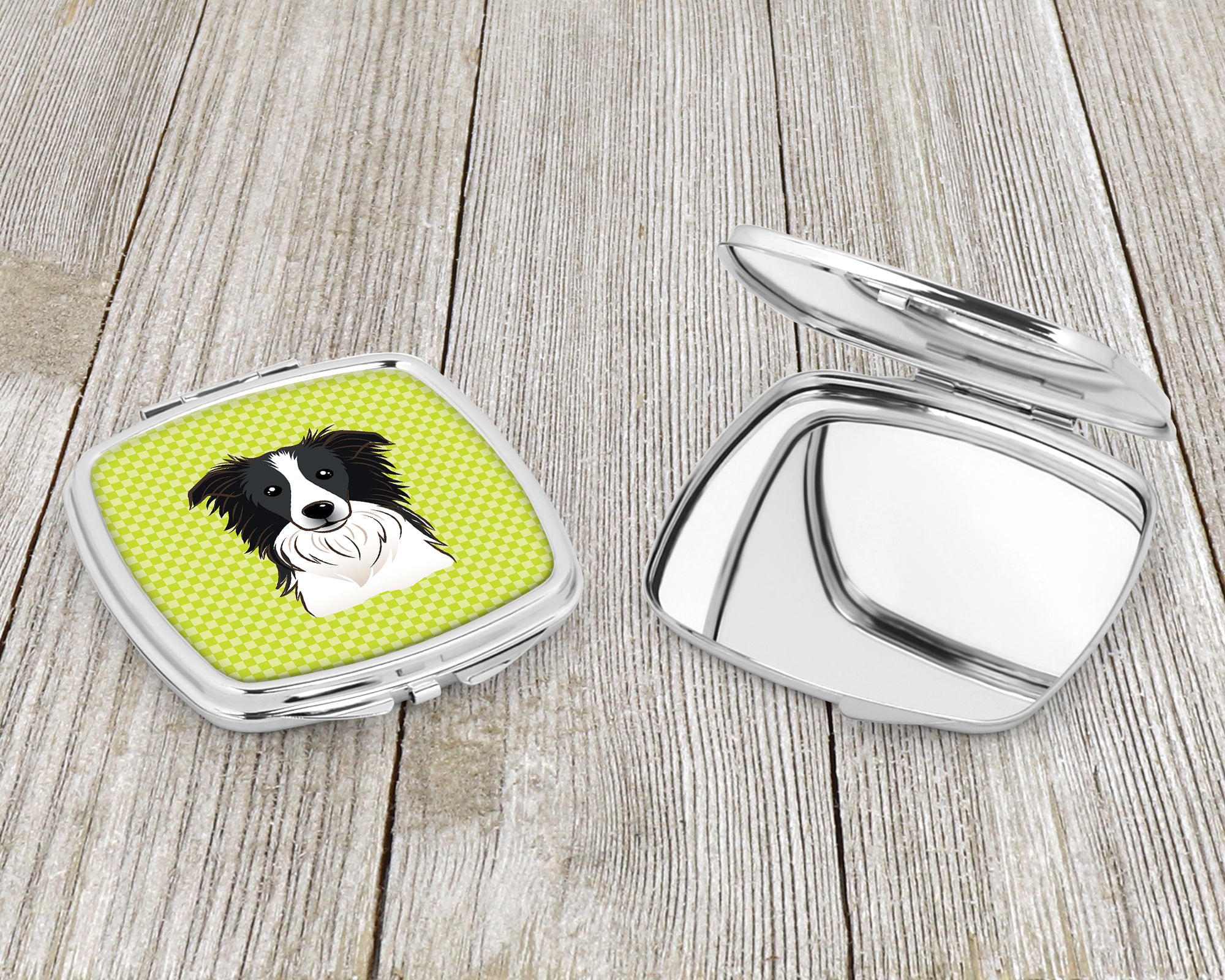 Checkerboard Lime Green Border Collie Compact Mirror BB1303SCM  the-store.com.