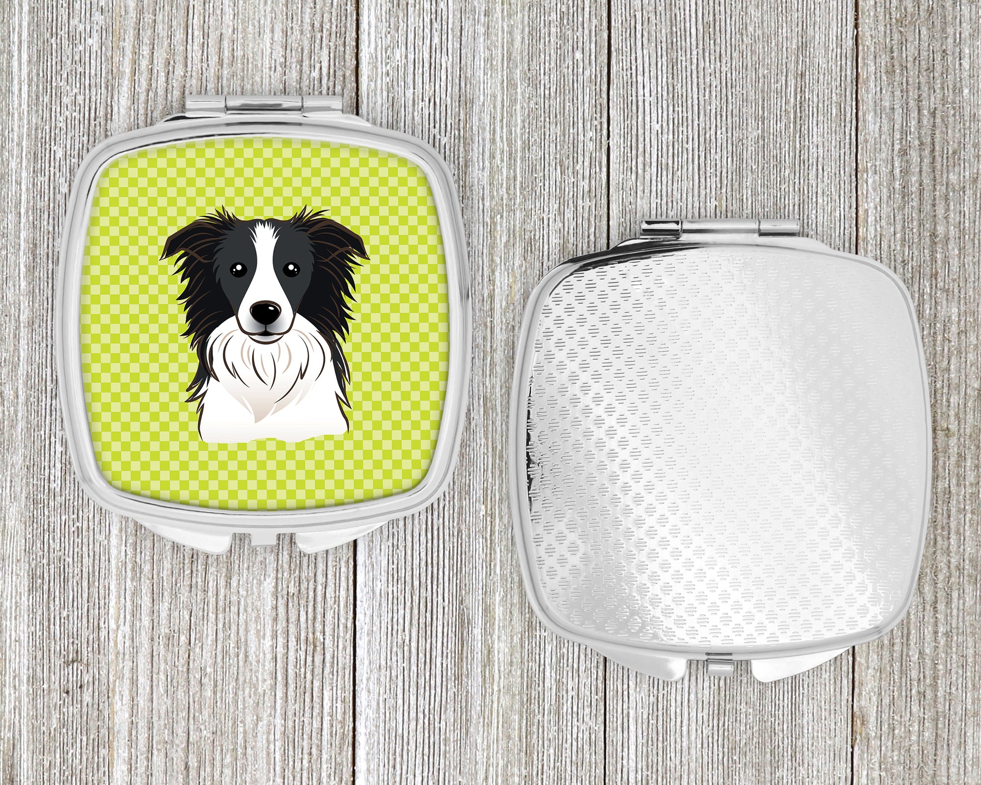 Checkerboard Lime Green Border Collie Compact Mirror BB1303SCM  the-store.com.