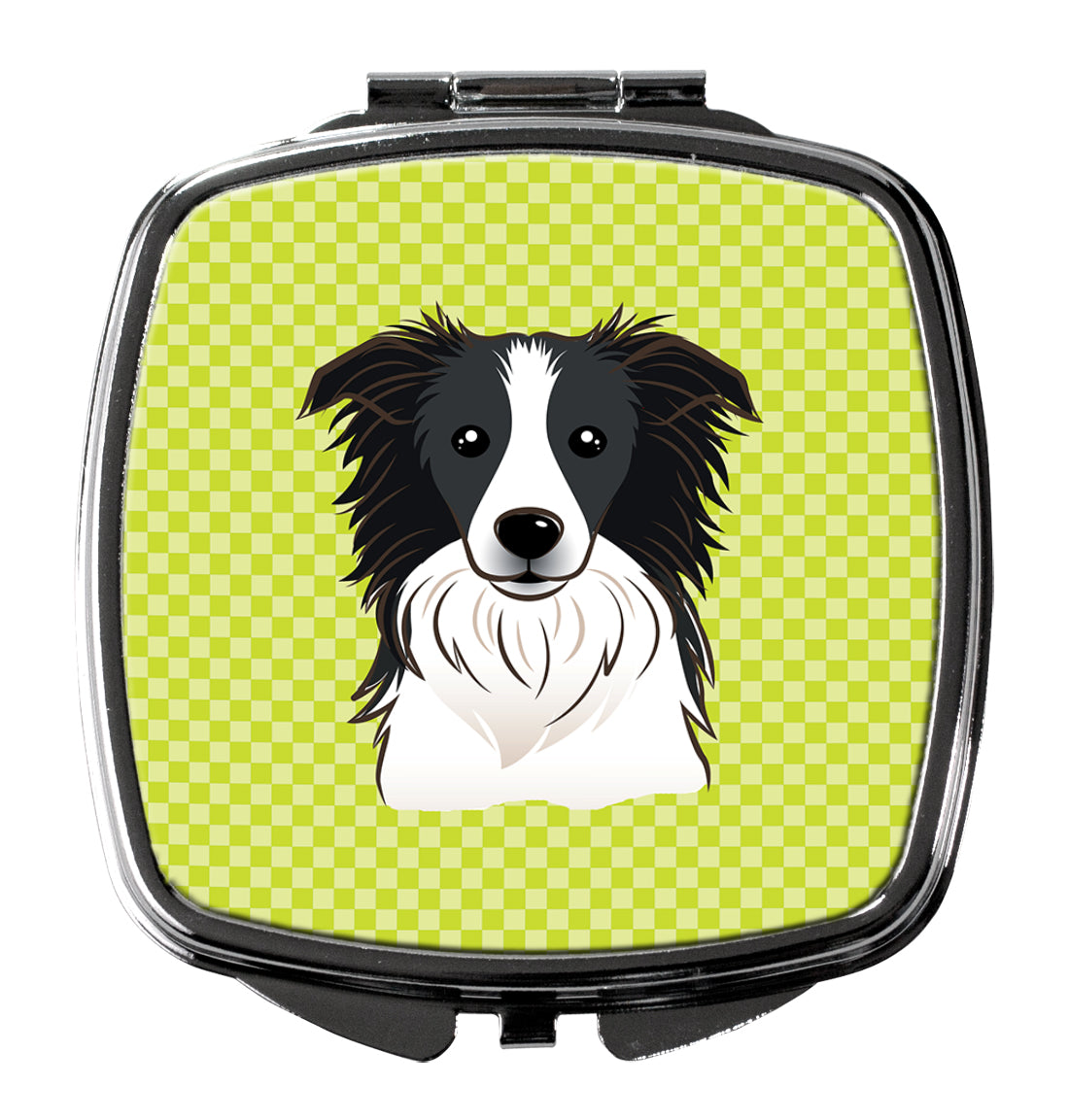 Checkerboard Lime Green Border Collie Compact Mirror BB1303SCM  the-store.com.