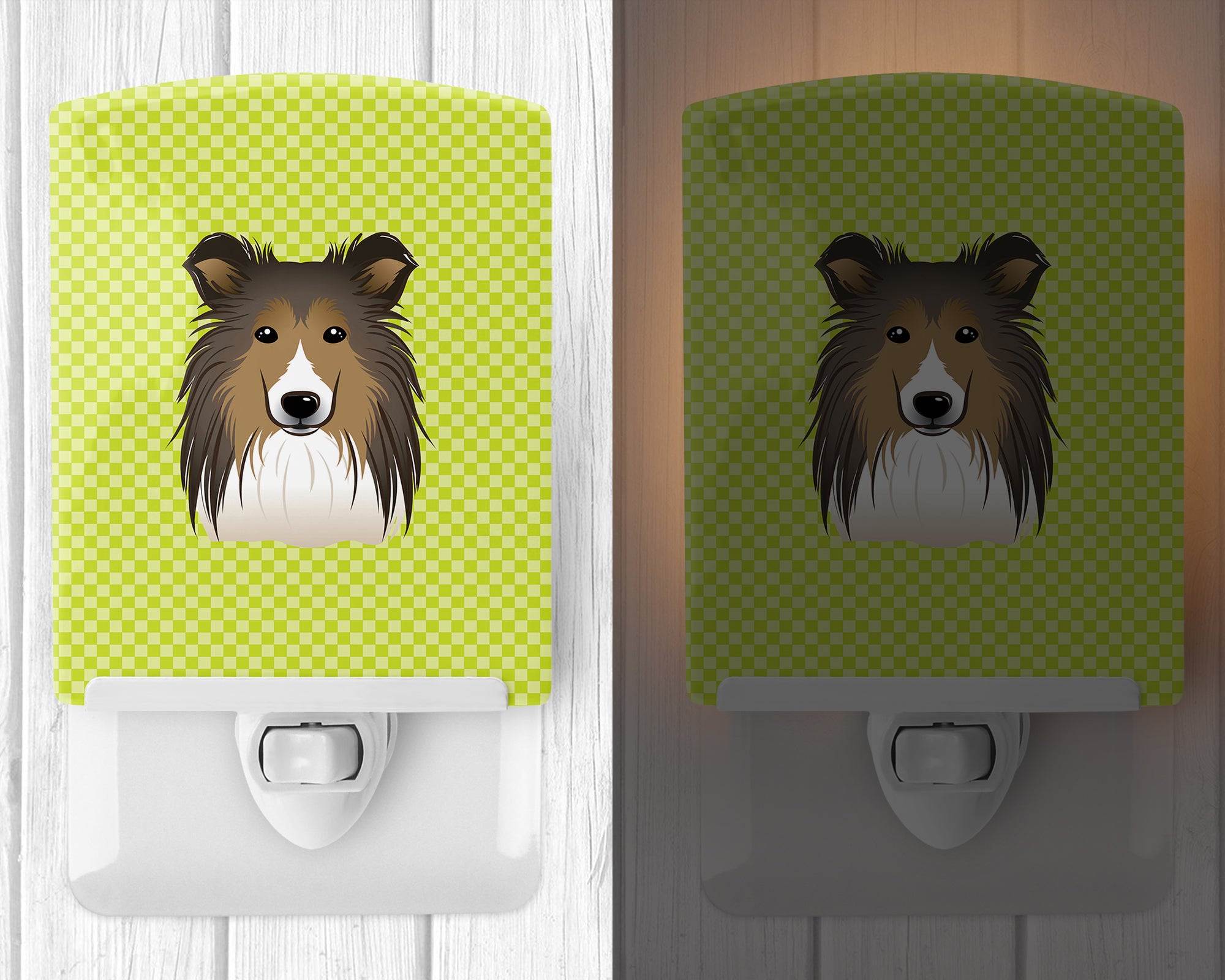 Checkerboard Lime Green Sheltie Ceramic Night Light BB1304CNL - the-store.com